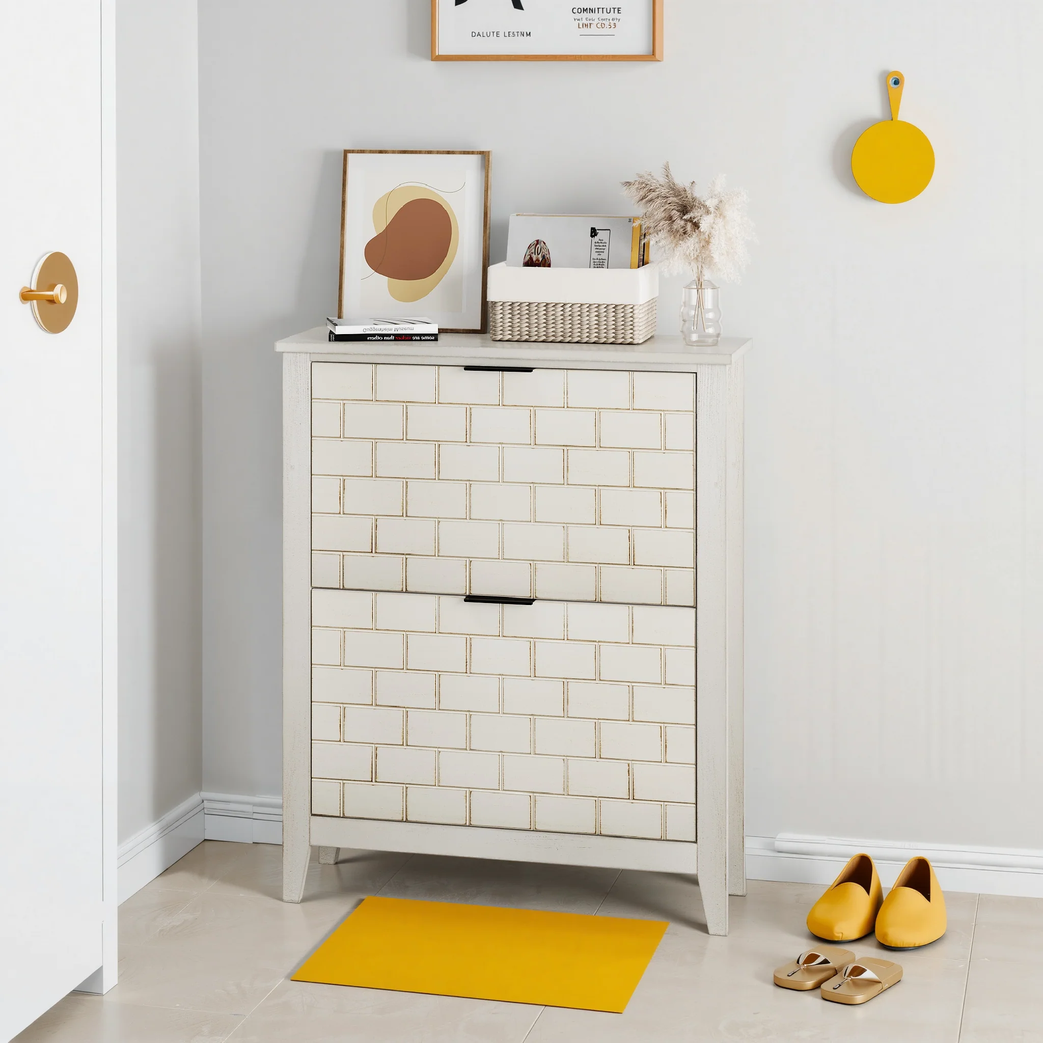 White Freestanding Shoe Storage Cabinet with 2 Flip Drawers - Image 16