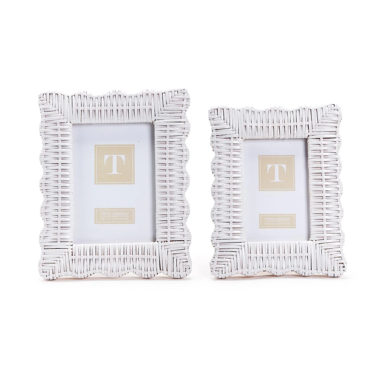 White Scalloped Wicker Weave Photo Frame, Set of 2 - Image 2