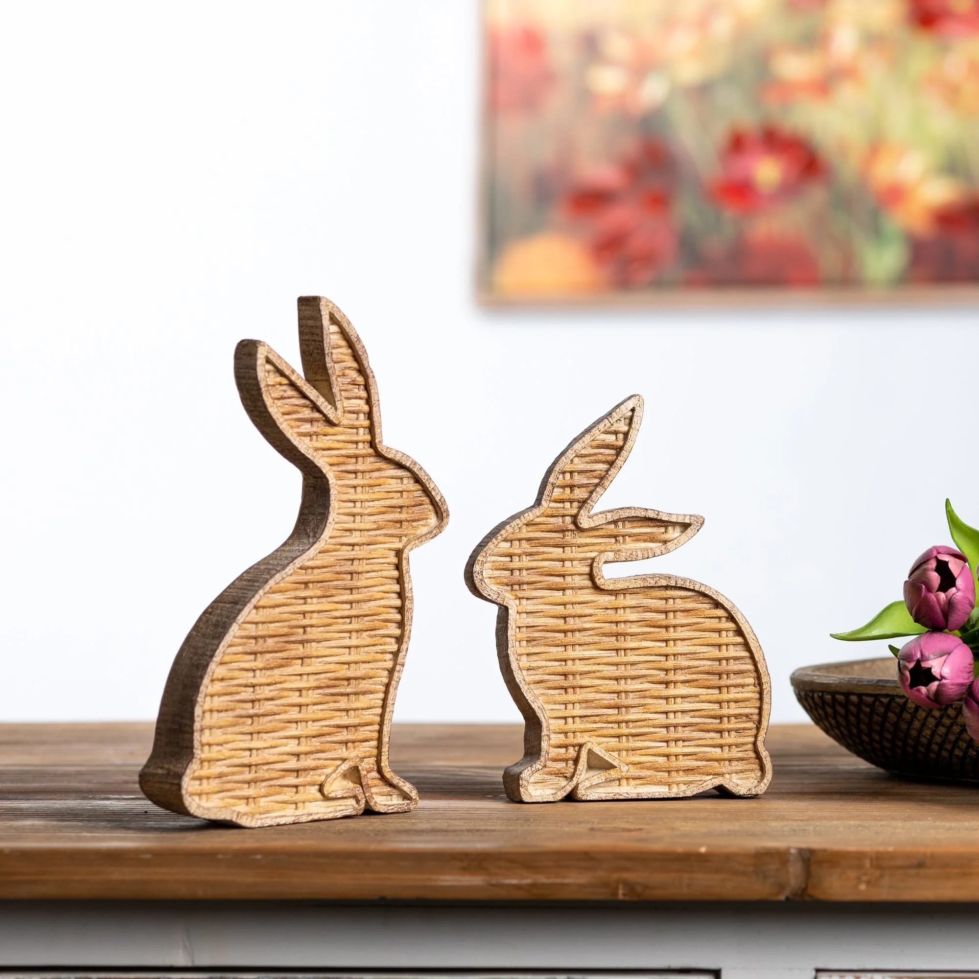 Wicker Rabbit Decor, Set of 2