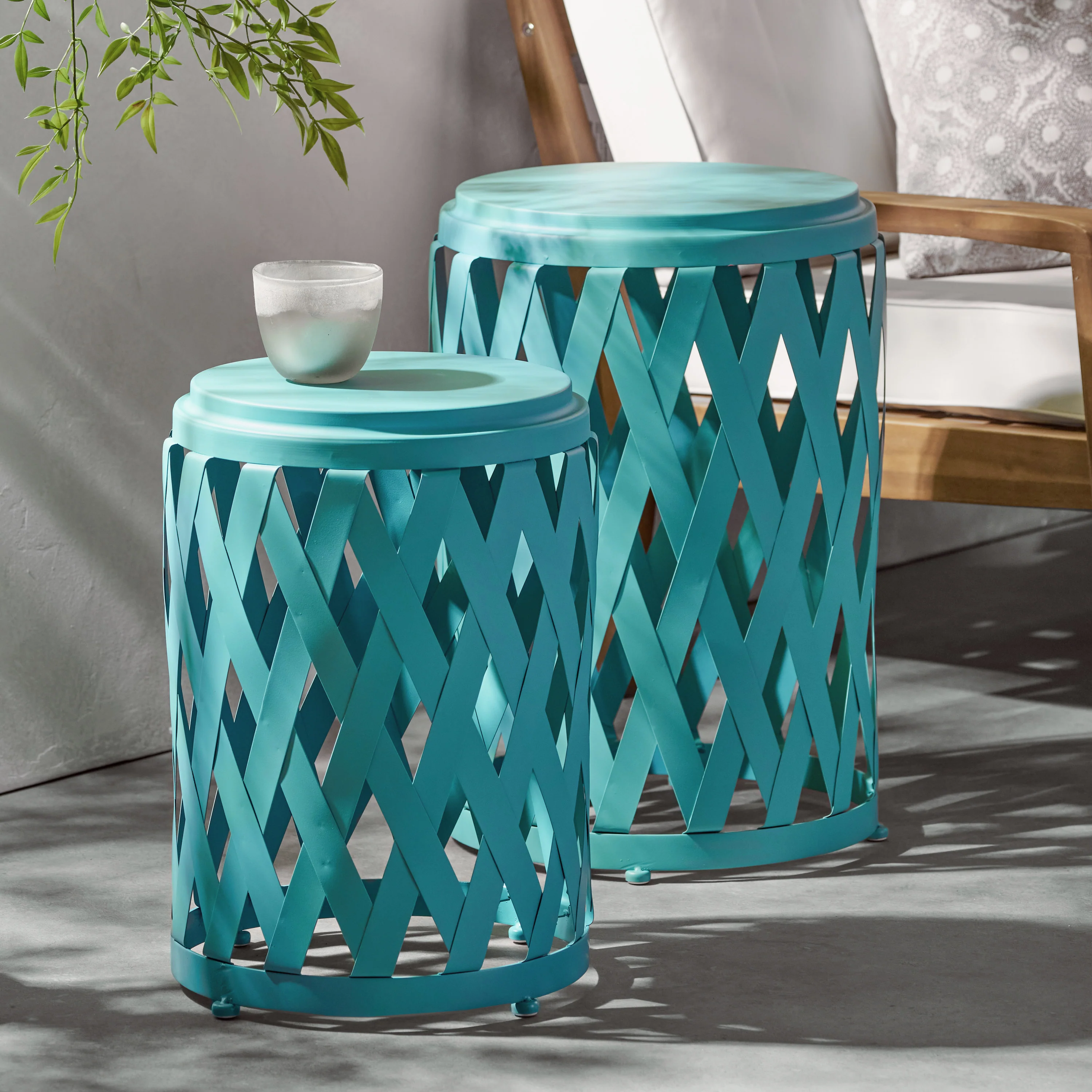 Windsong Outdoor Iron Side Table with Lattice Pattern - Image 2