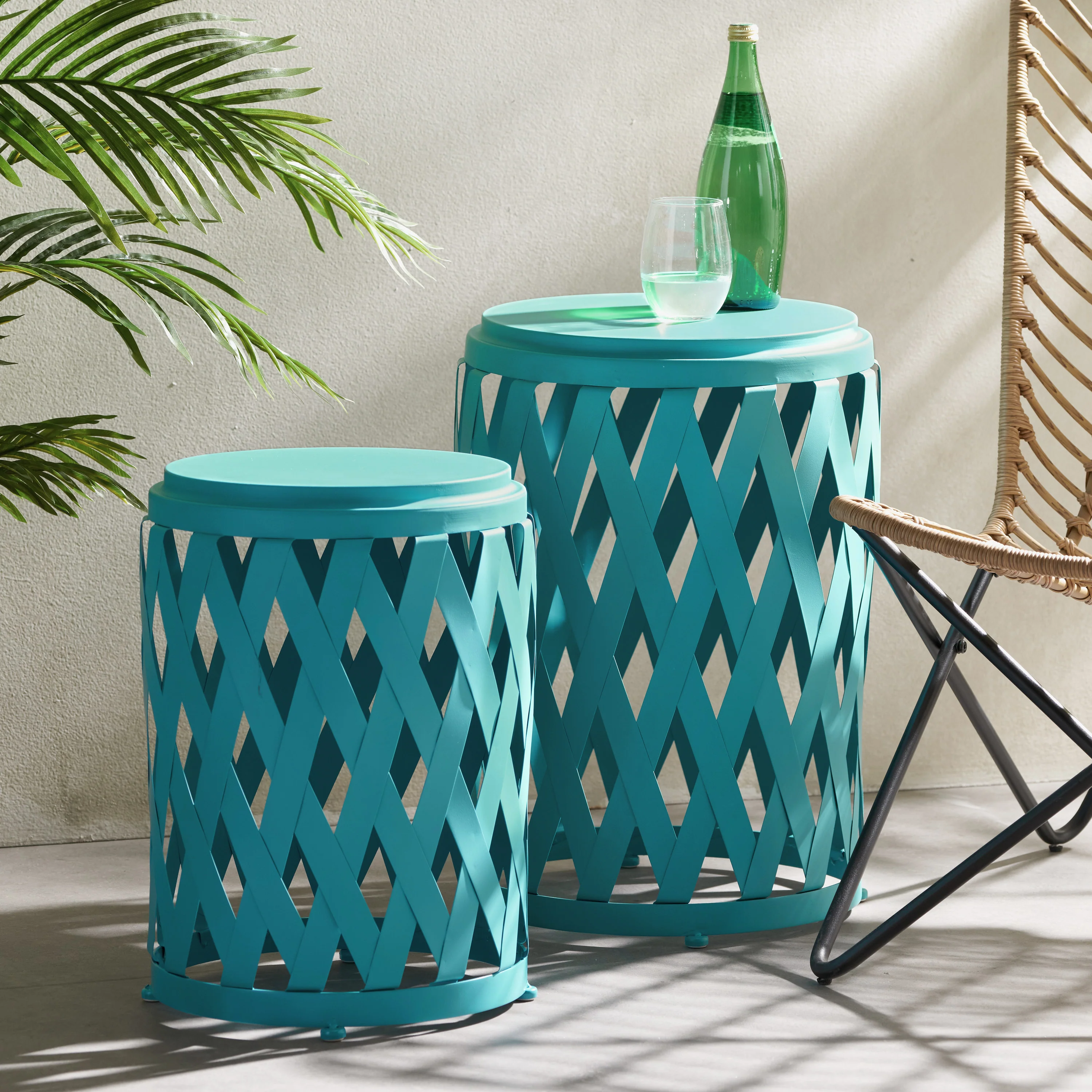 Windsong Outdoor Iron Side Table with Lattice Pattern - Image 7