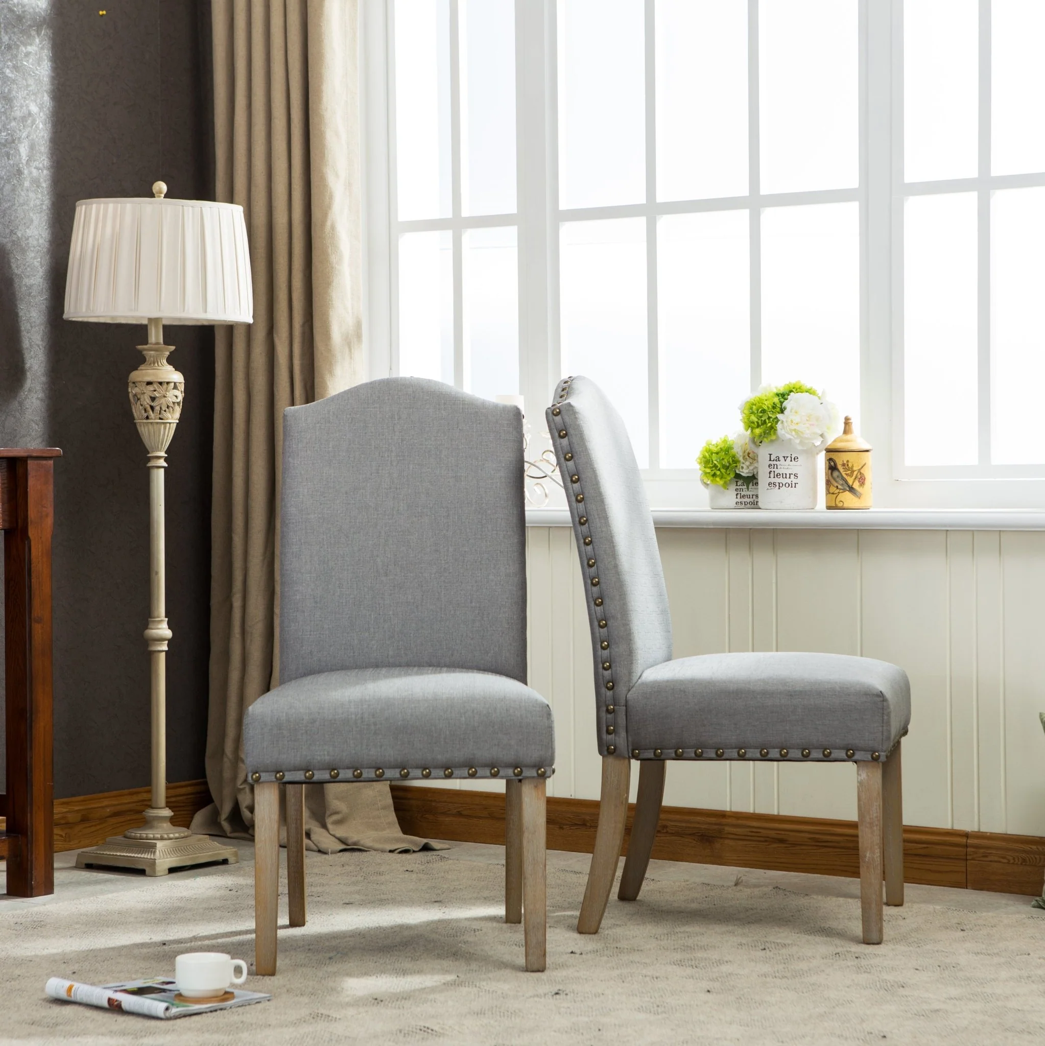 Wolen Upholstered Dining Chair with Nailhead Trim and High Back, Set of 2 - Image 15