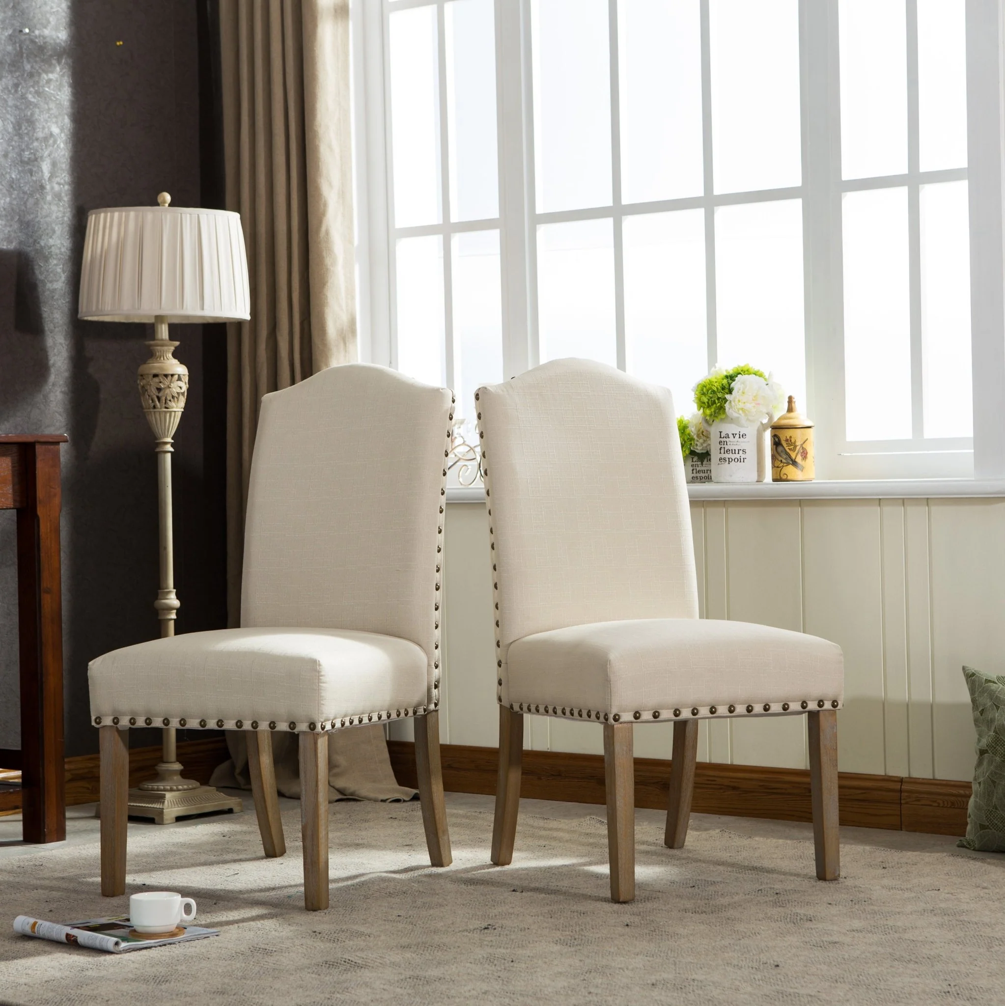 Wolen Upholstered Dining Chair with Nailhead Trim and High Back, Set of 2 - Image 6