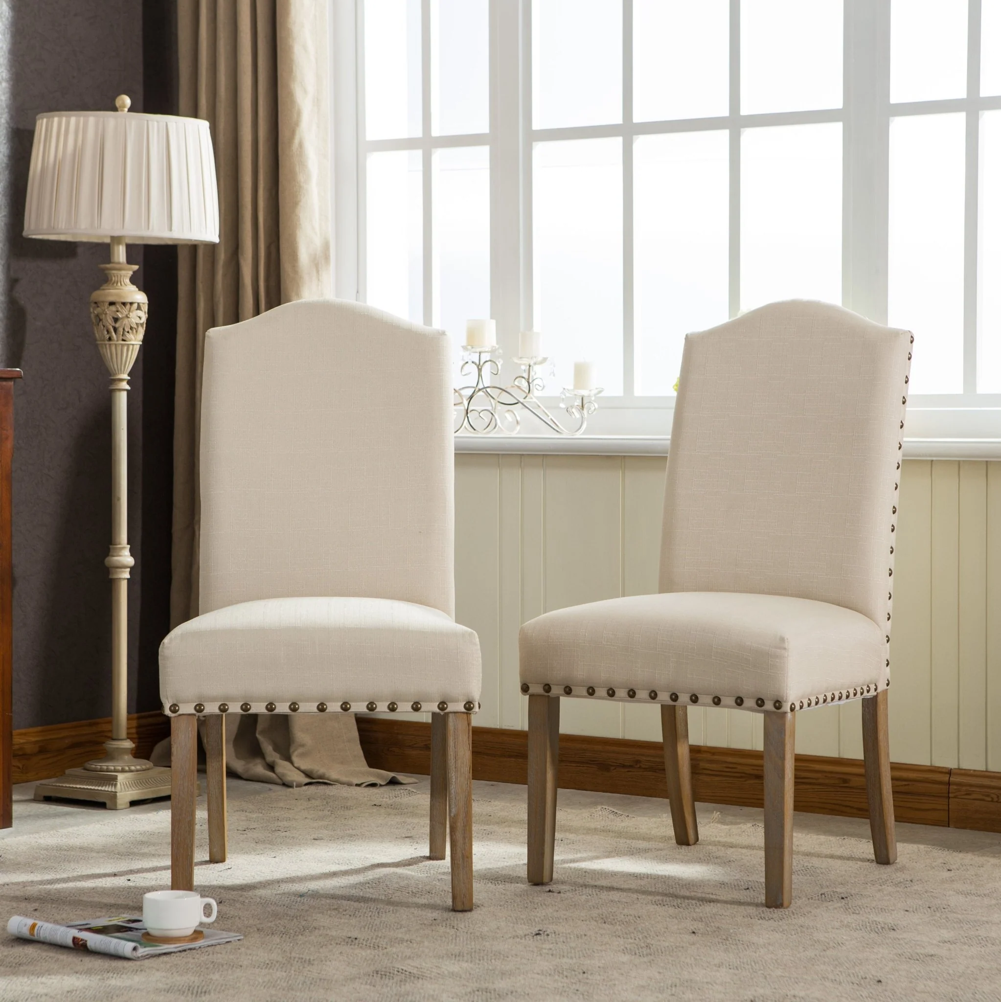 Wolen Upholstered Dining Chair with Nailhead Trim and High Back, Set of 2 - Image 7