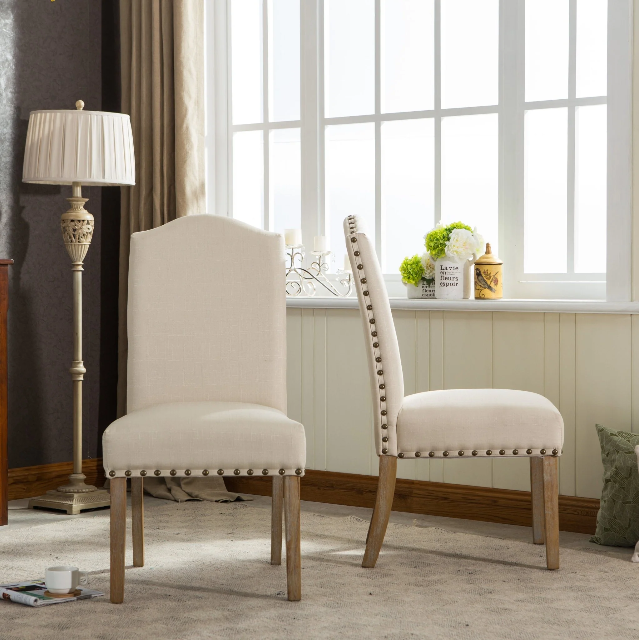 Wolen Upholstered Dining Chair with Nailhead Trim and High Back, Set of 2 - Image 8