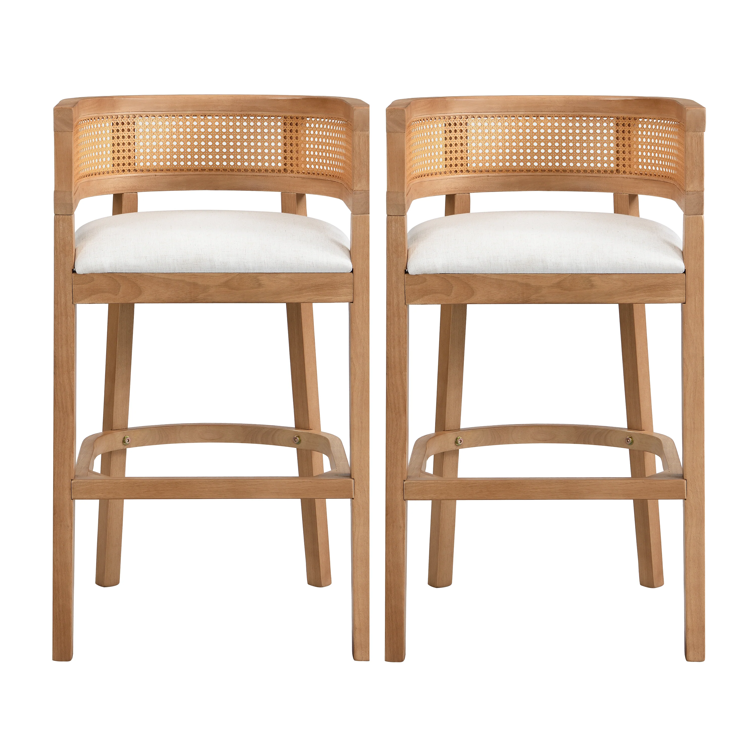Wood And Rattan Upholstered Arm Bar Stools, Set of 2 - Image 14