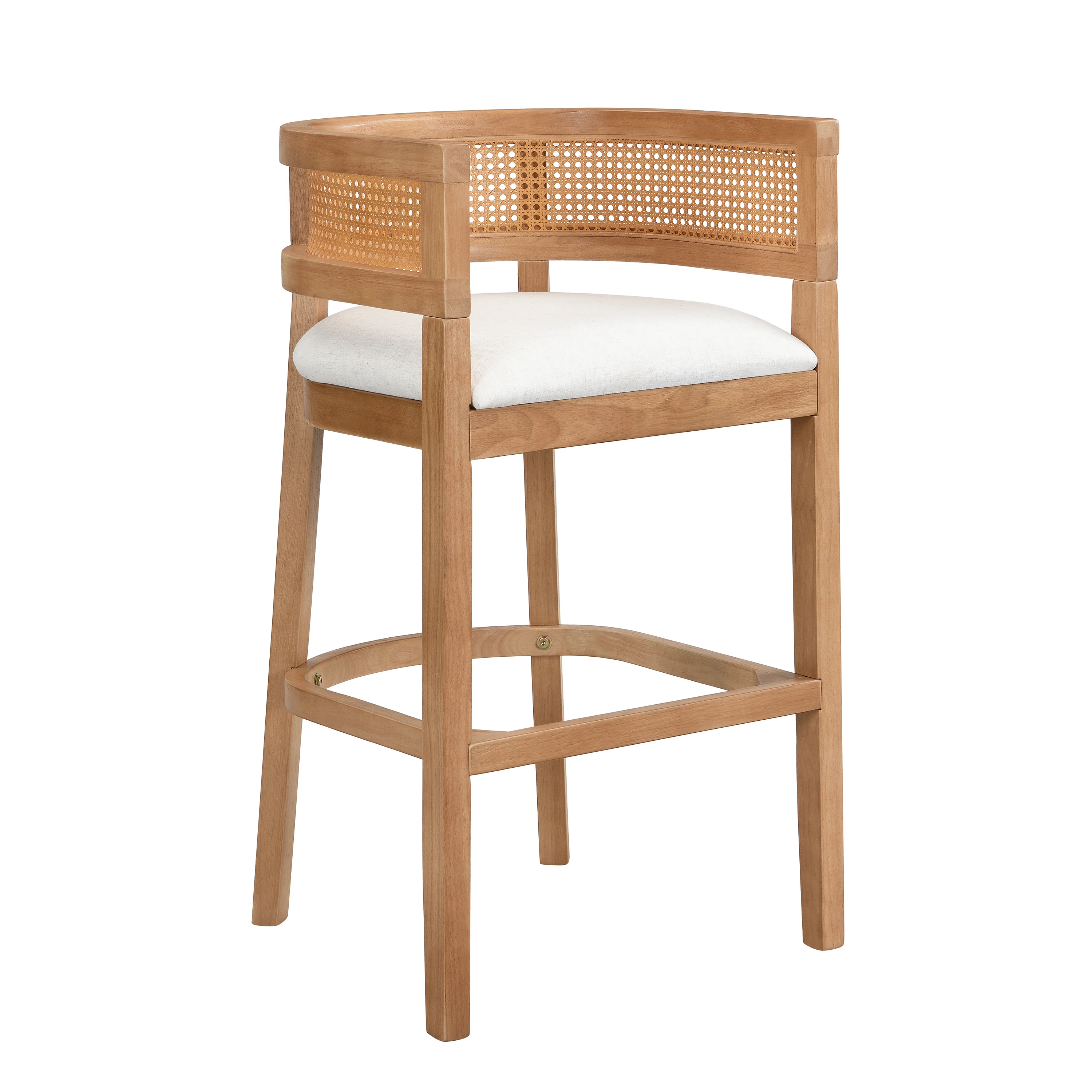 Wood And Rattan Upholstered Arm Bar Stools, Set of 2 - Image 16