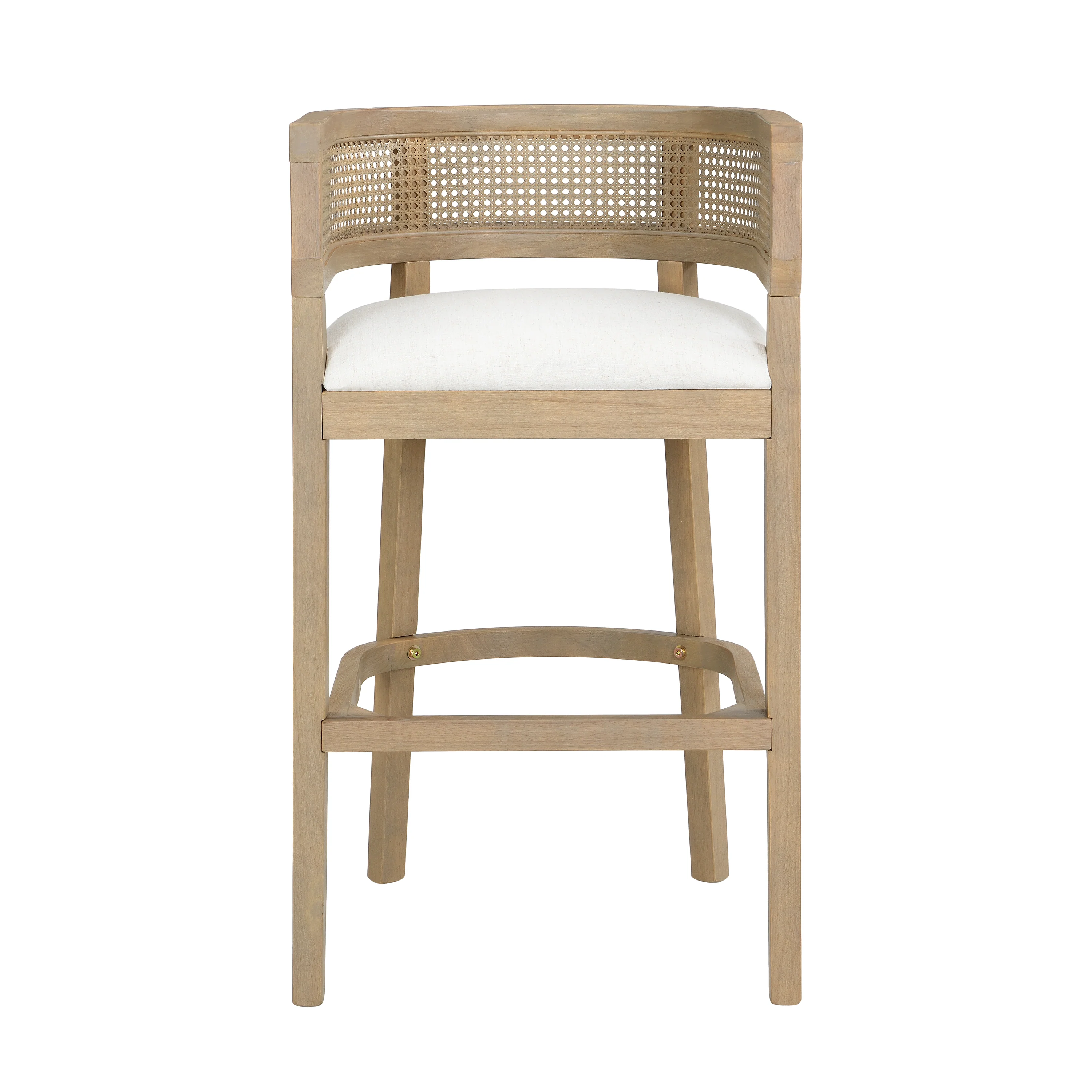 Wood And Rattan Upholstered Arm Bar Stools, Set of 2 - Image 4