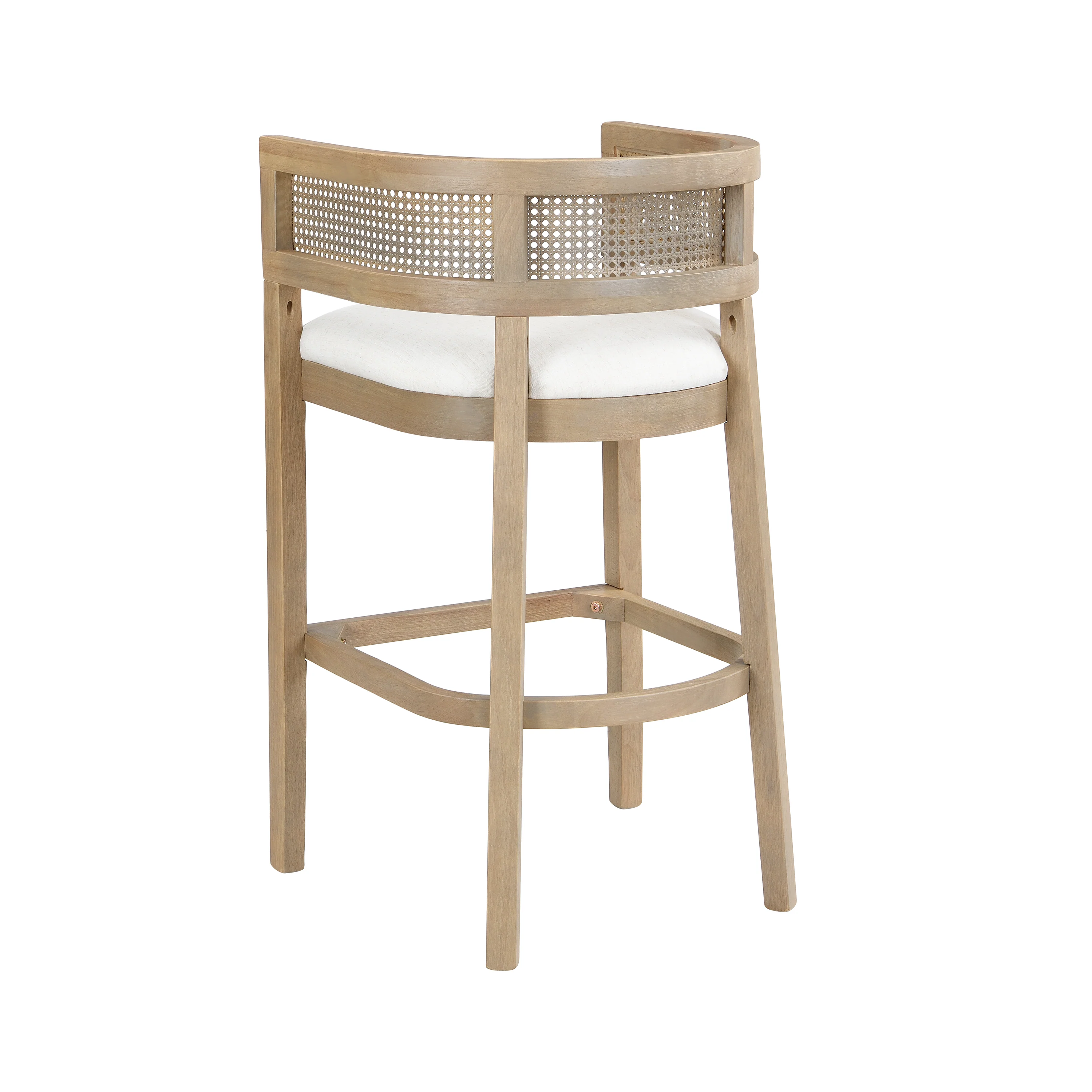 Wood And Rattan Upholstered Arm Bar Stools, Set of 2 - Image 6