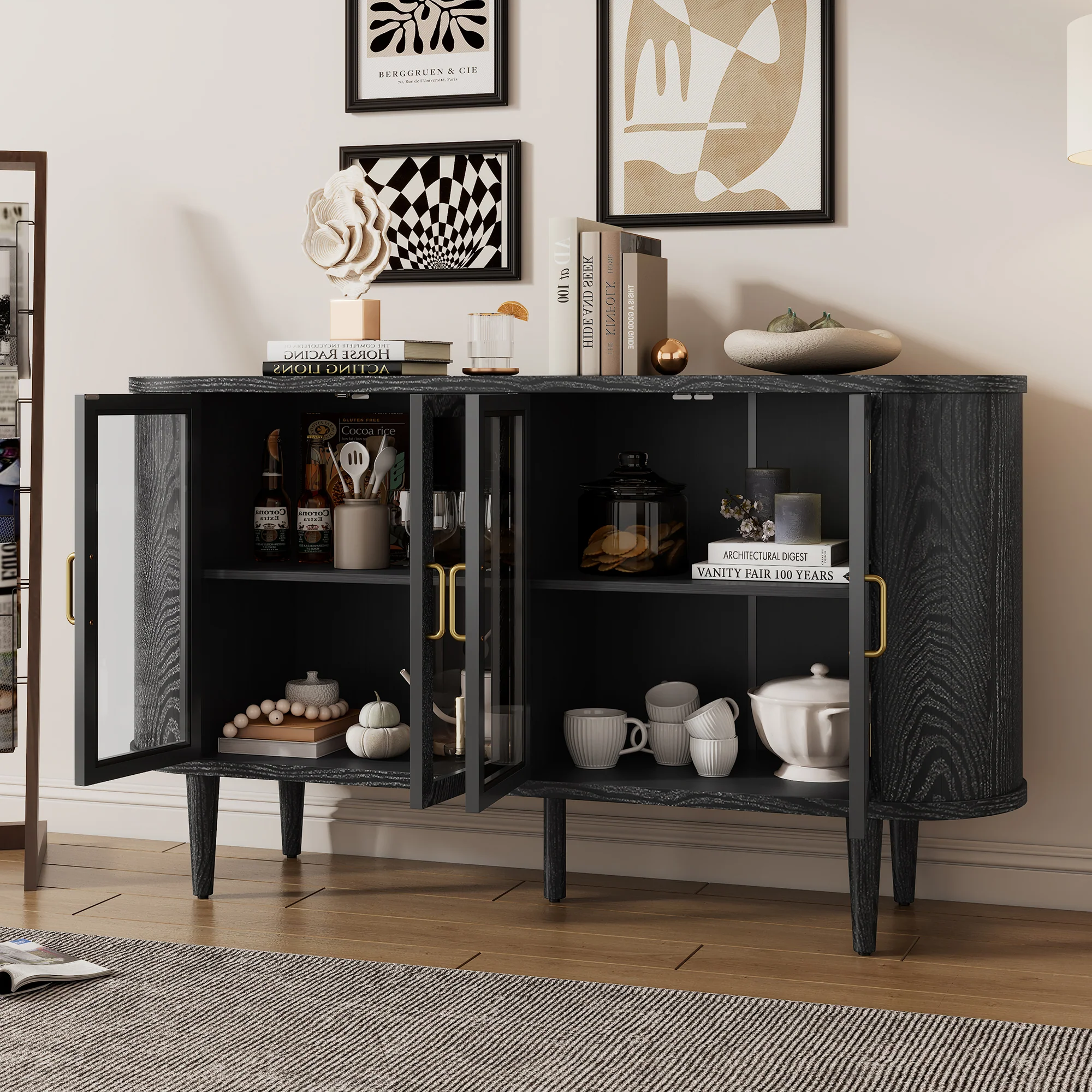 Wood Buffet Cabinet with Glass Doors and Adjustable Shelves - Image 20
