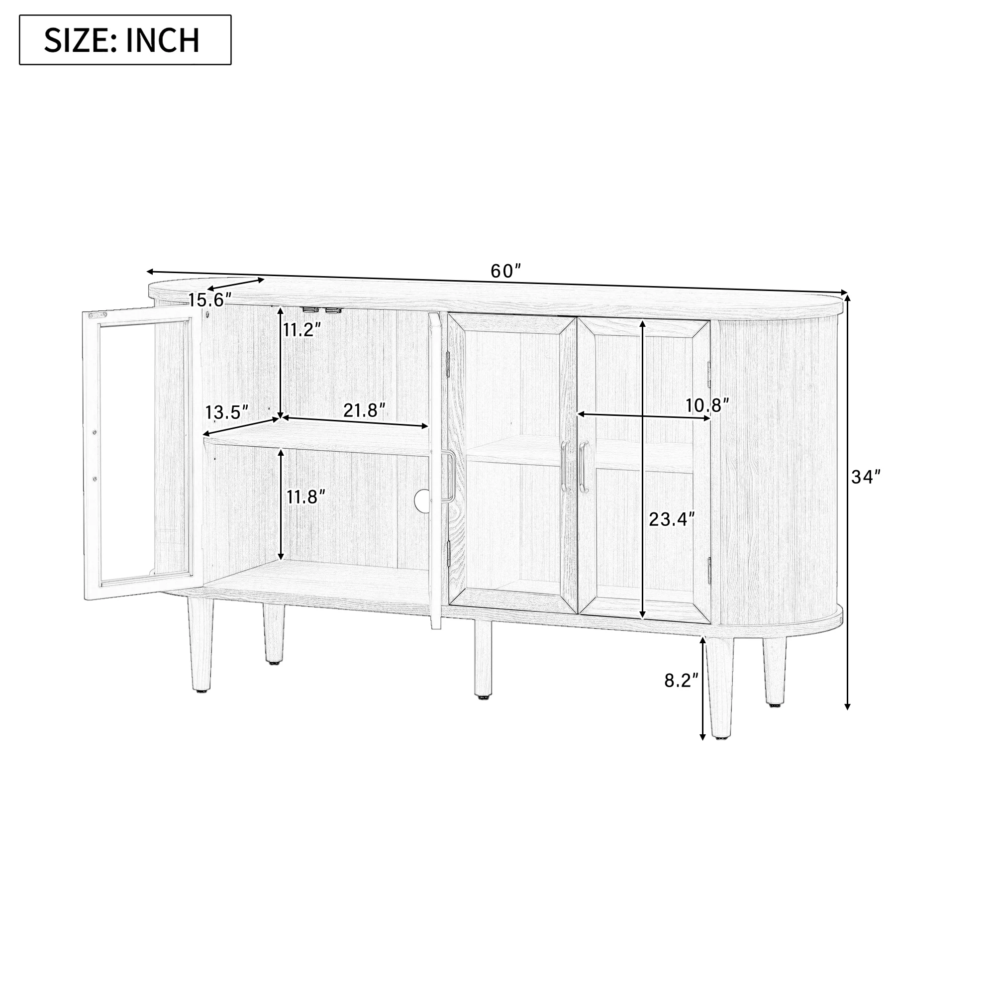 Wood Buffet Cabinet with Glass Doors and Adjustable Shelves - Image 22