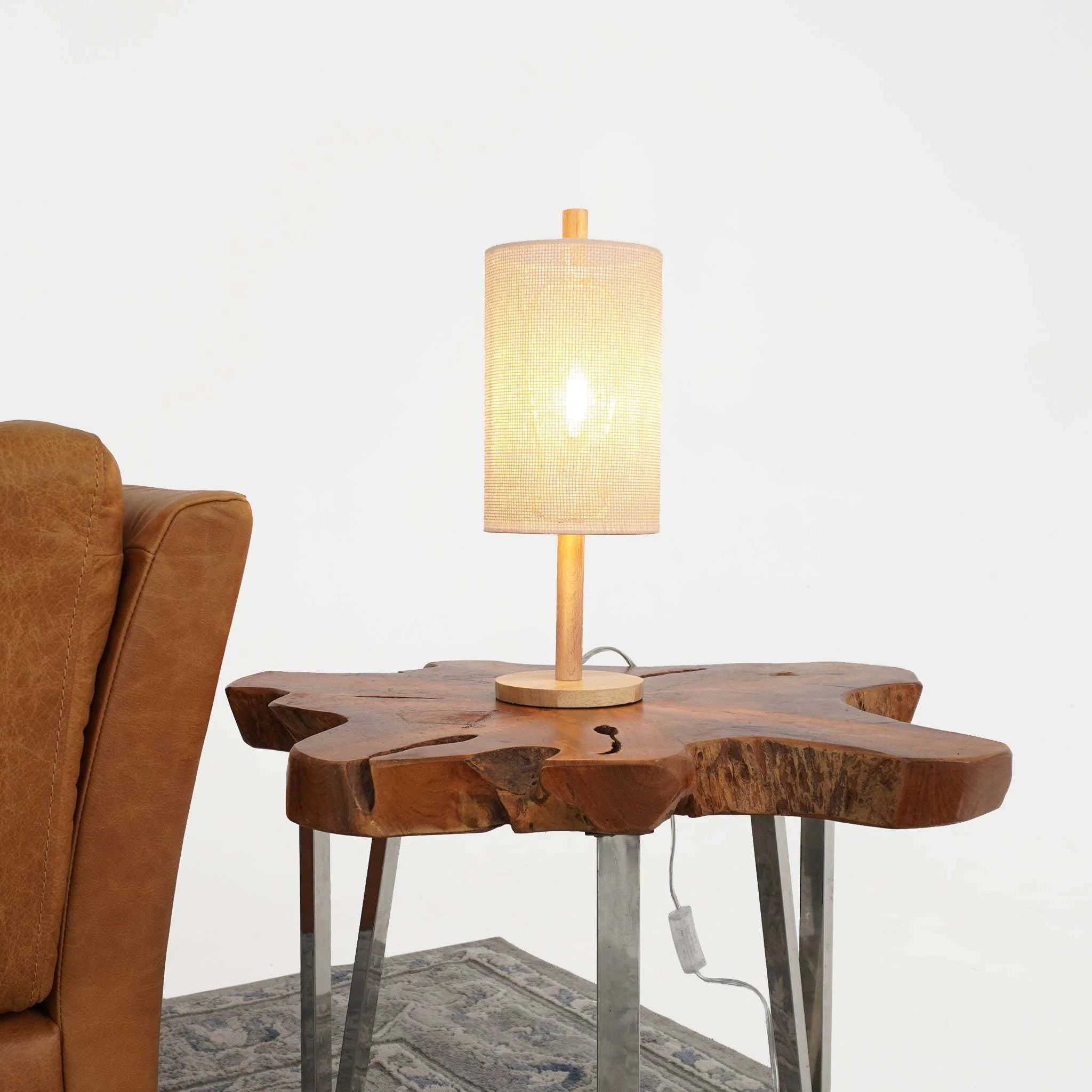 Wooden Desk Lamp with Open Weave Linen Shade - Image 3
