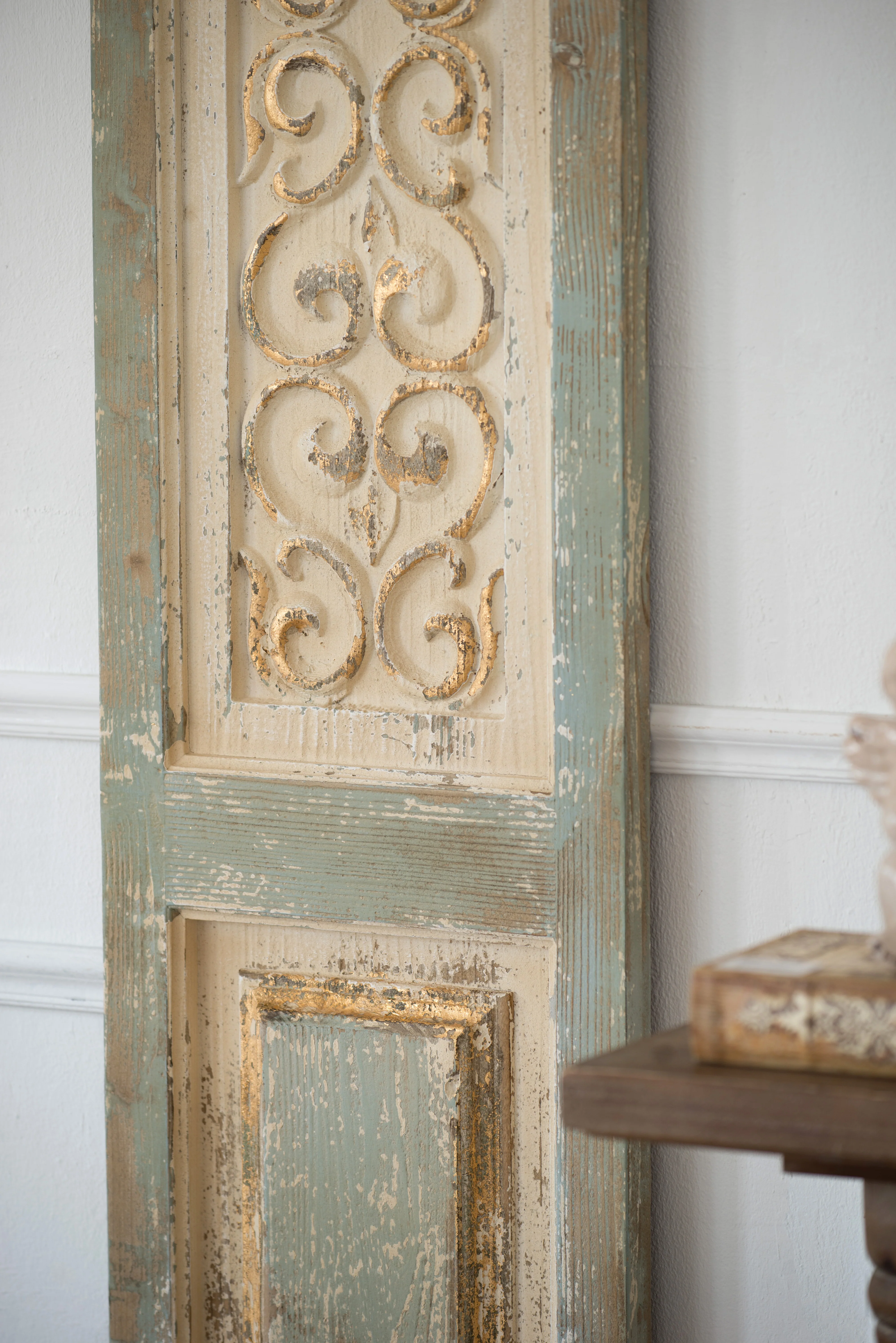 Wooden Rectangle Wall Decor with Scroll Details - Image 2