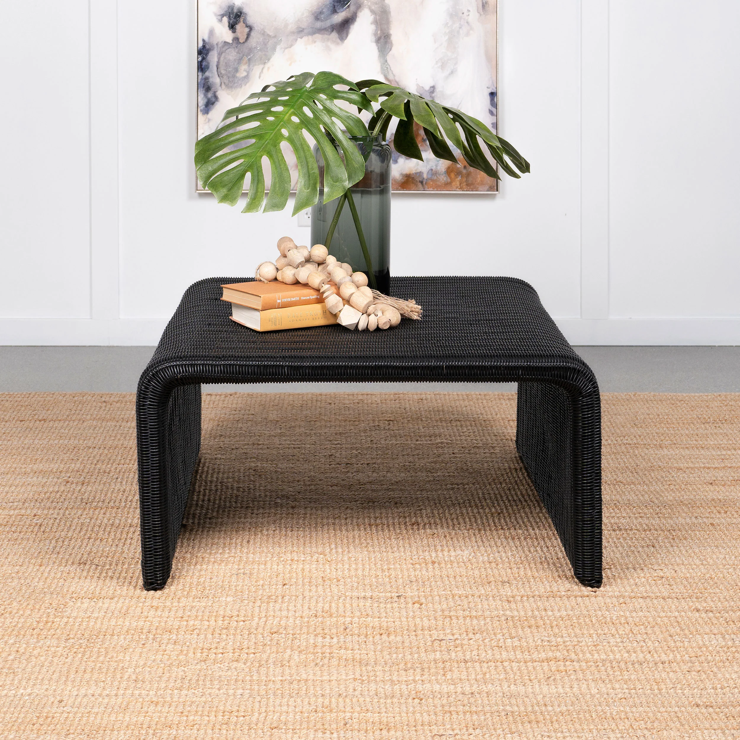 Woods Woven Rattan Square Coffee Table in Black - Image 2
