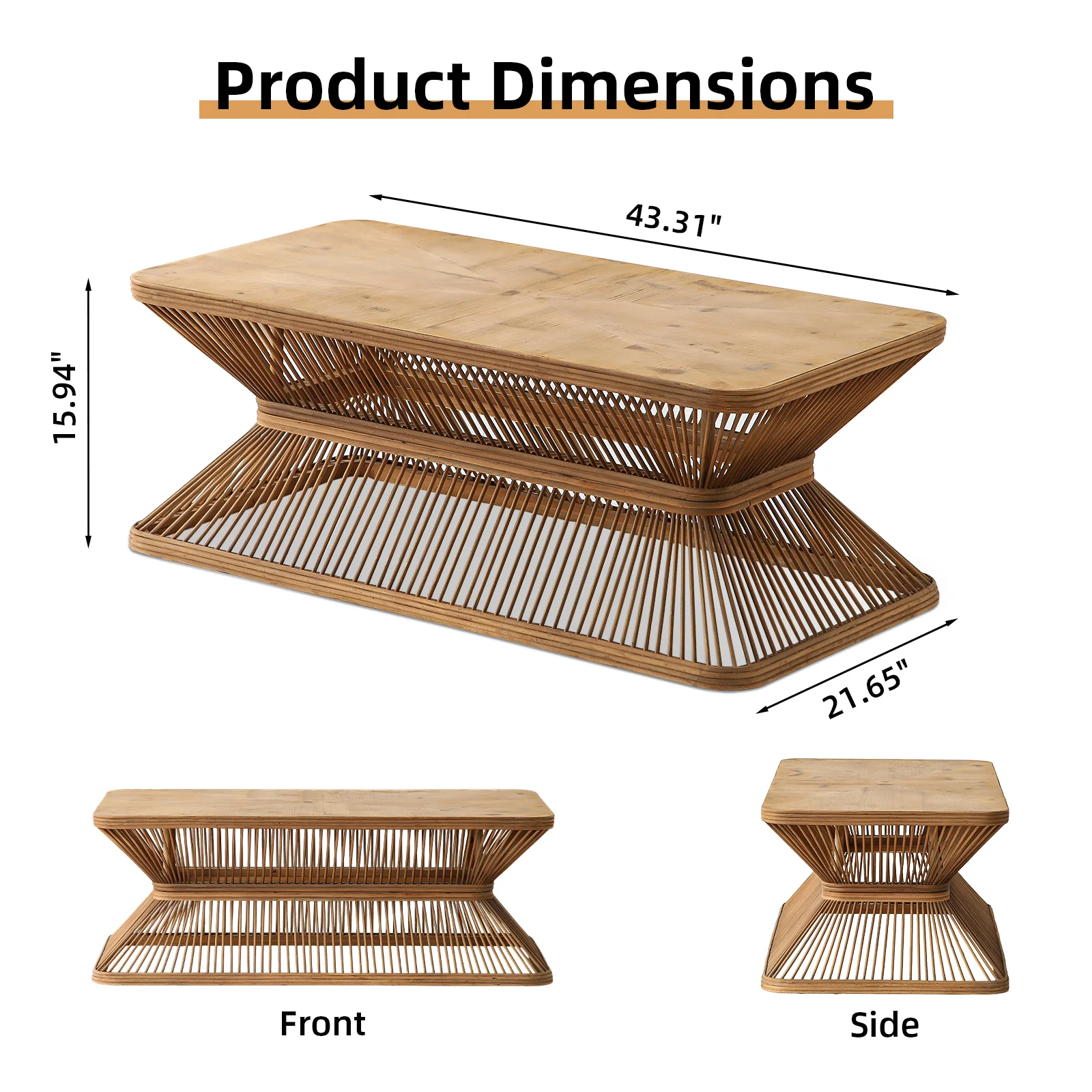 Woven Bamboo Base Mid-Century Modern Coffee Table - Image 3