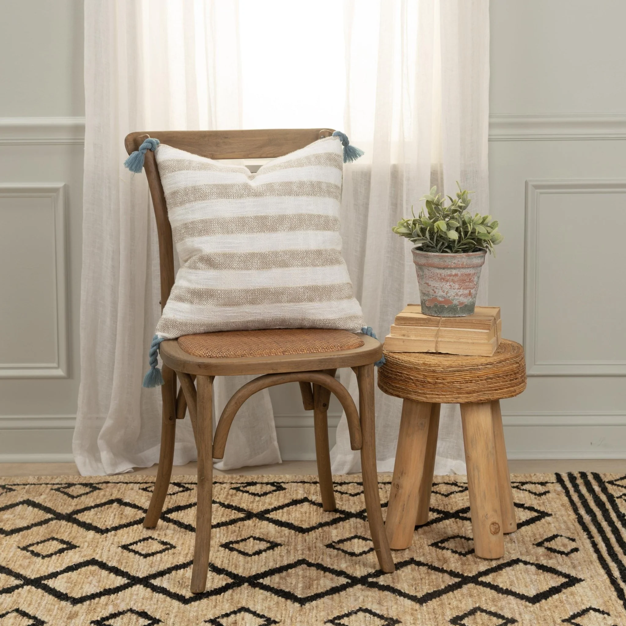 Woven Cotton & LInen Striped Decorative Throw Pillow - Image 2