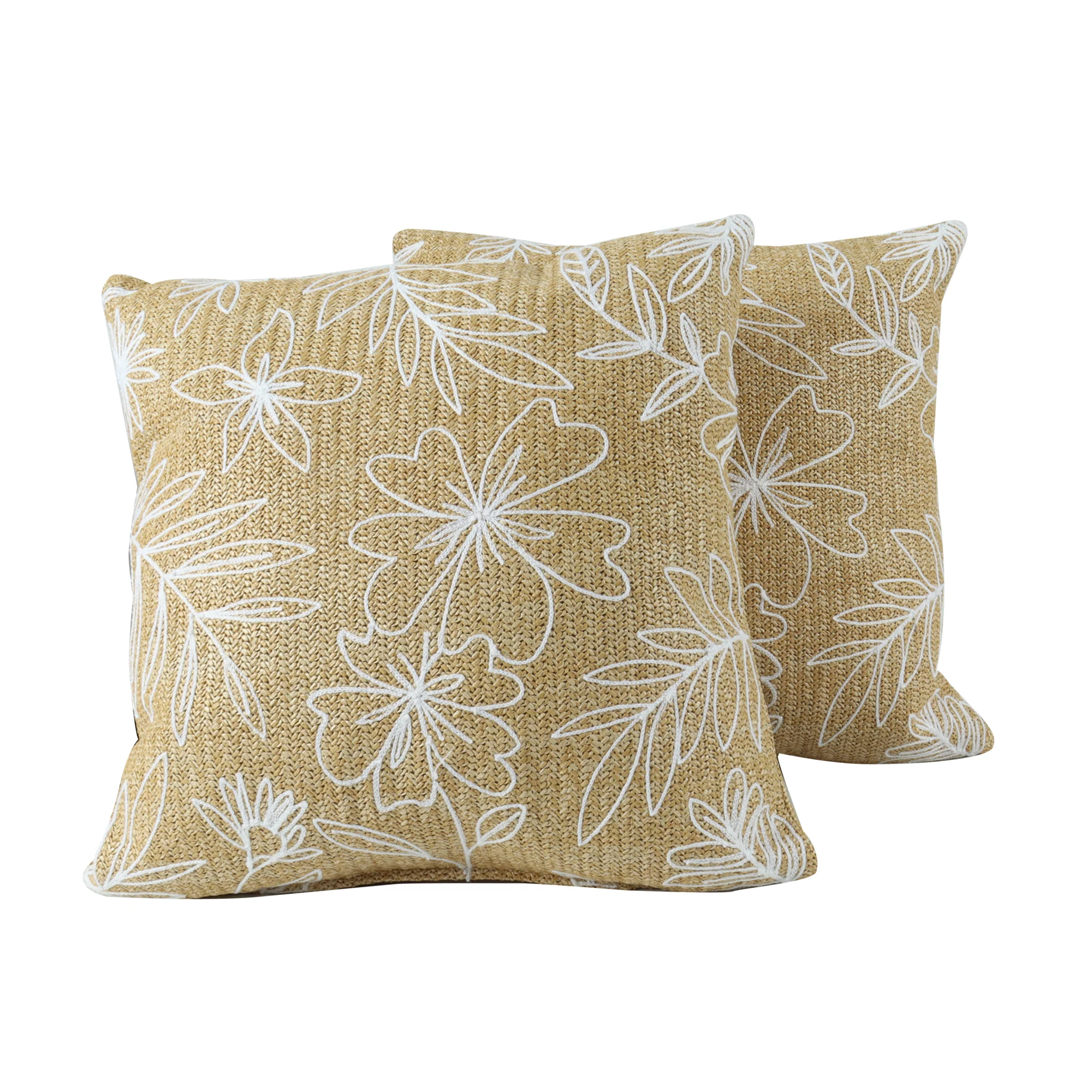 Woven Floral Print Outdoor Square Pillows, Set of 2 - Image 2