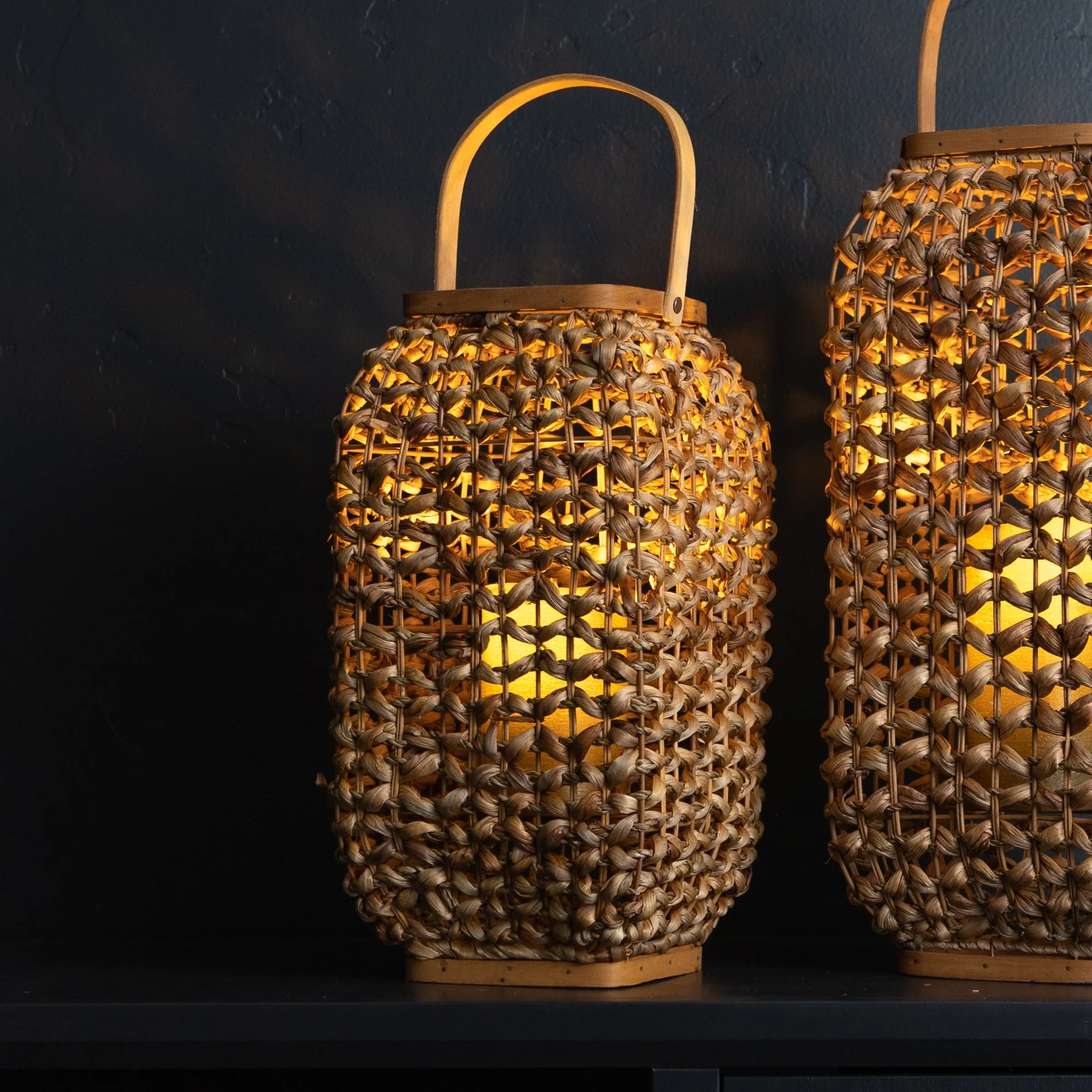Woven Wicker Lantern with Glass Insert 16" - Image 3