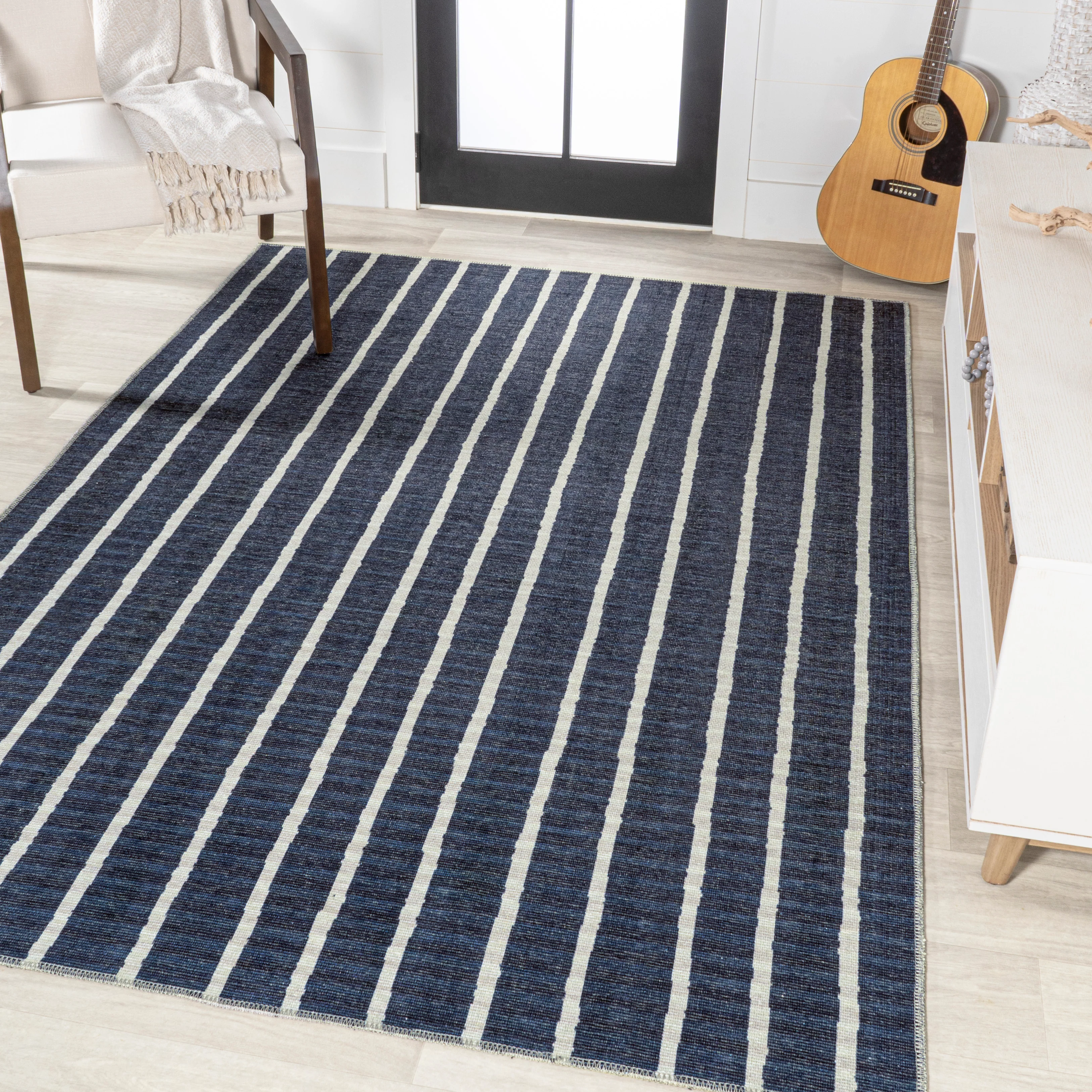 Rand Distressed Ticking Stripe Machine-Washable Area Rug - Image 12