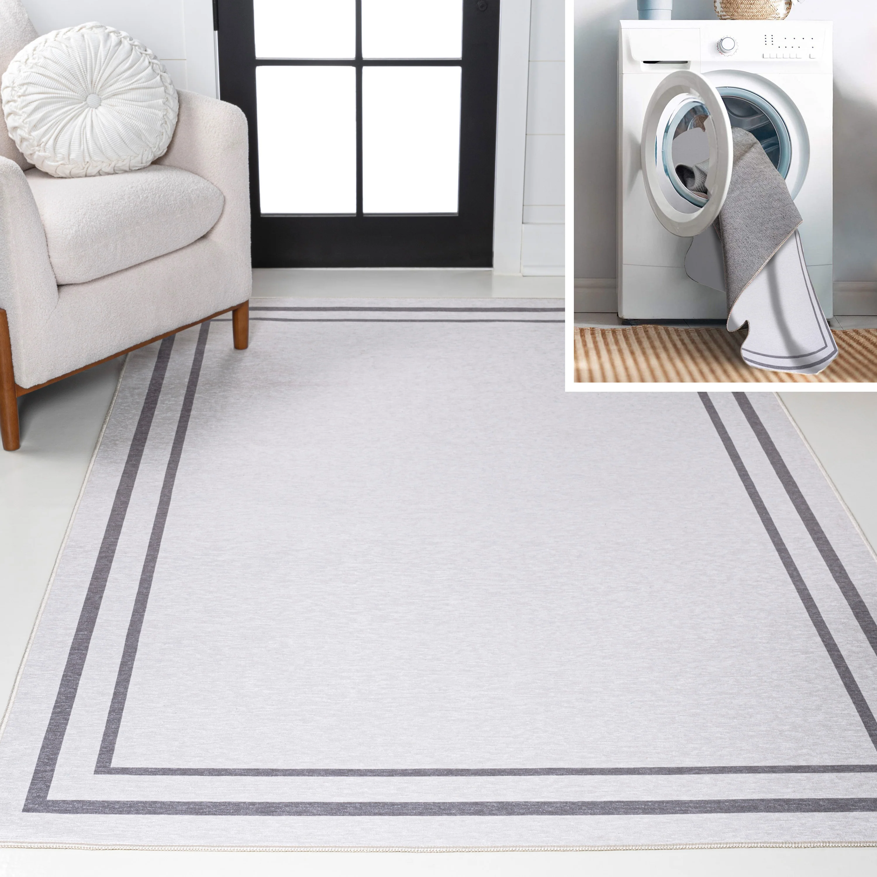 Sloane Classic 2-Stripe Border Washable Area Rug - Image 52