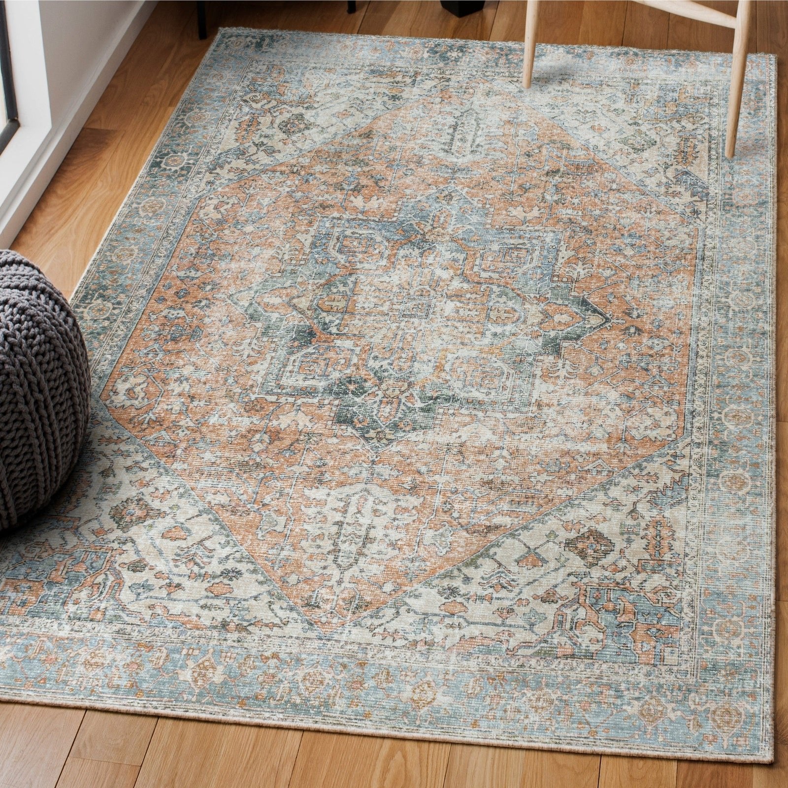Armae Distressed Medallion Chenille Machine-Washable Area Rug - Image 8