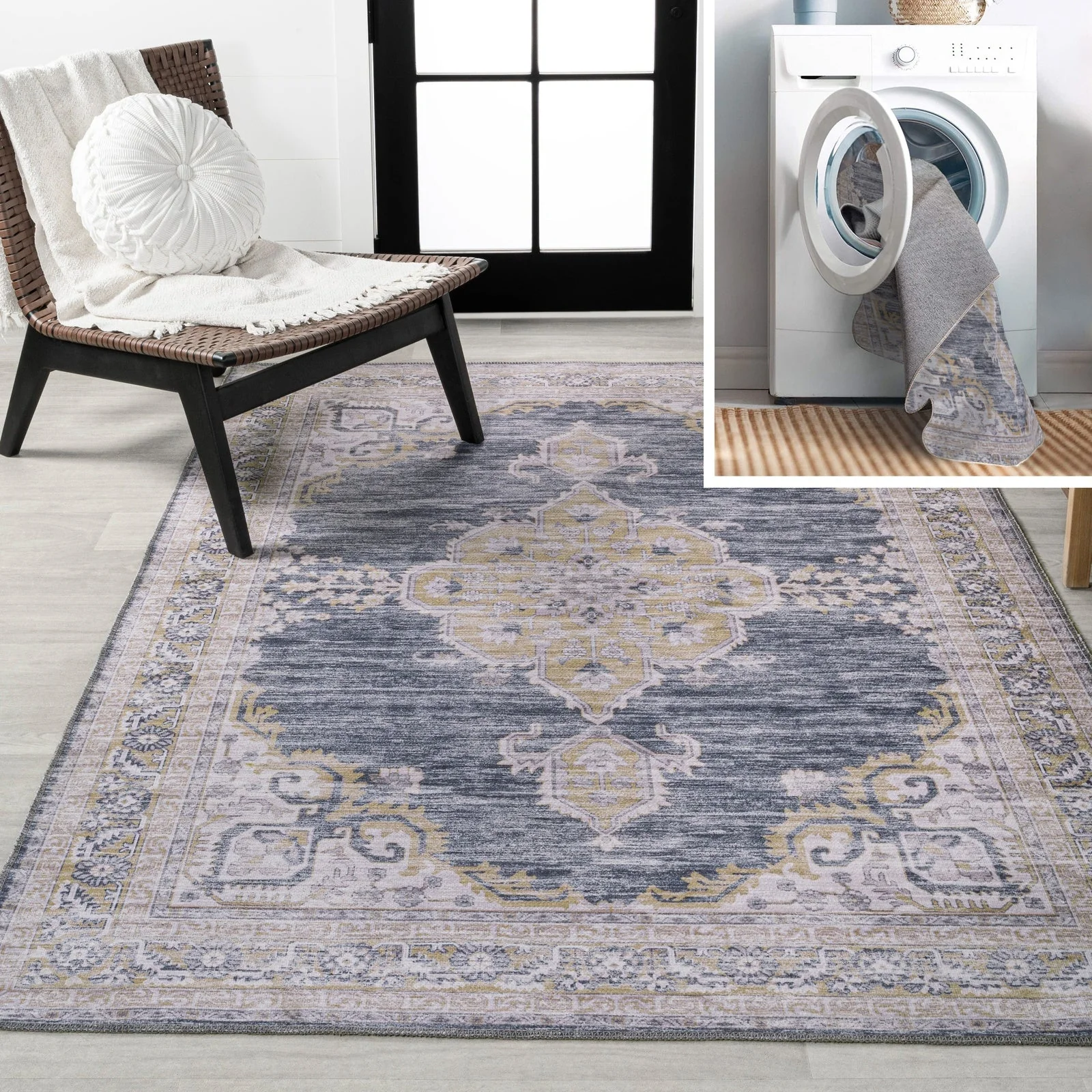 Wincer Chenille Cottage Medallion Machine-Washable Area Rug - Image 11