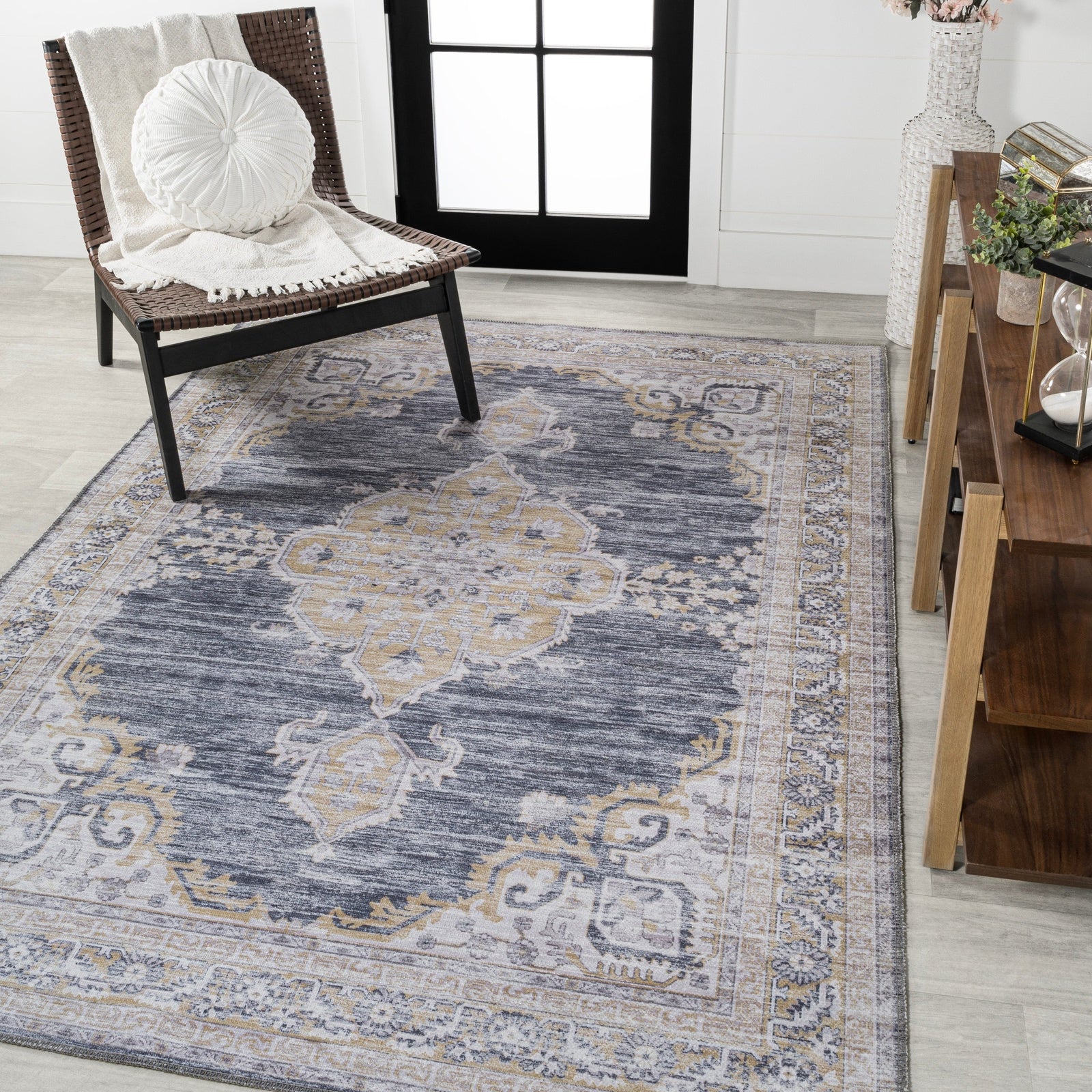 Wincer Chenille Cottage Medallion Machine-Washable Area Rug - Image 12