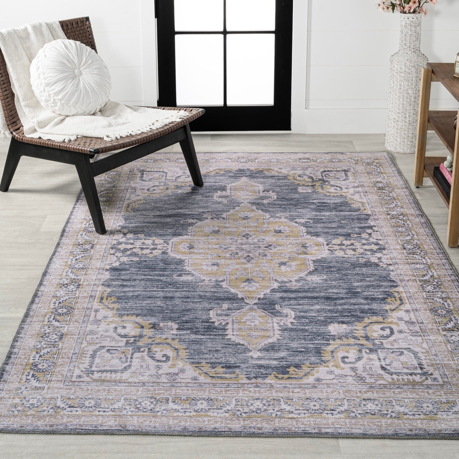 Wincer Chenille Cottage Medallion Machine-Washable Area Rug - Image 14