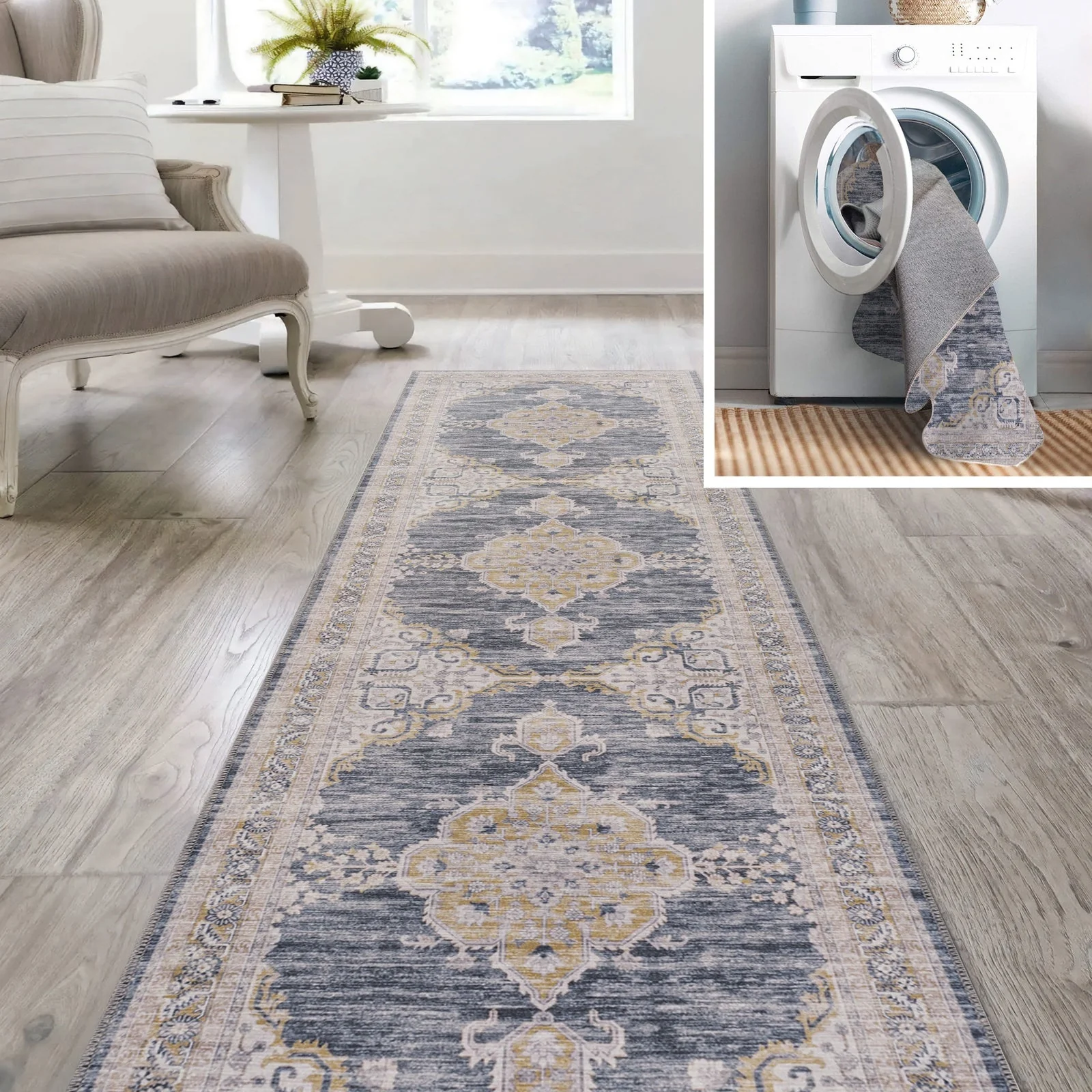 Wincer Chenille Cottage Medallion Machine-Washable Area Rug - Image 17