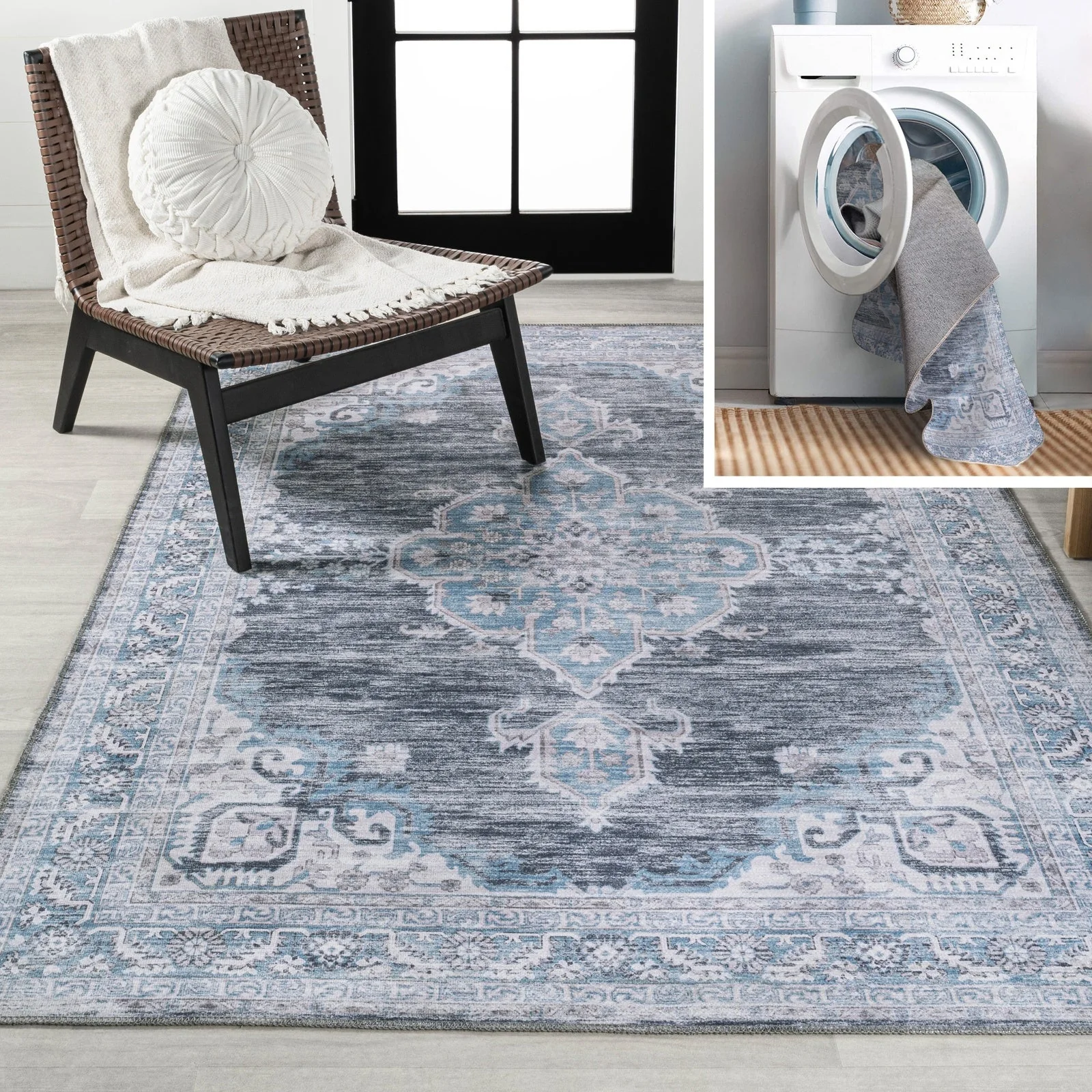 Wincer Chenille Cottage Medallion Machine-Washable Area Rug - Image 23