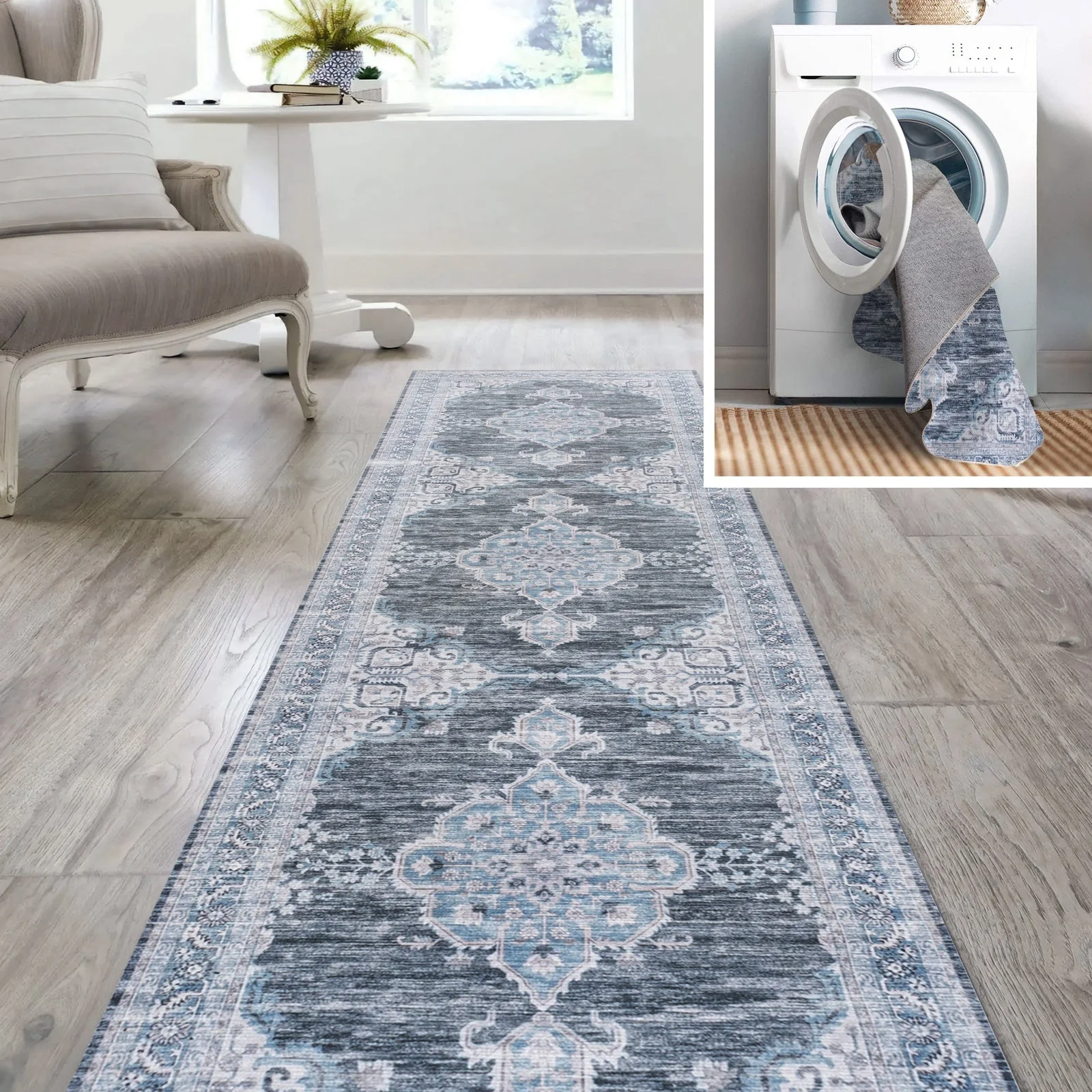 Wincer Chenille Cottage Medallion Machine-Washable Area Rug - Image 32