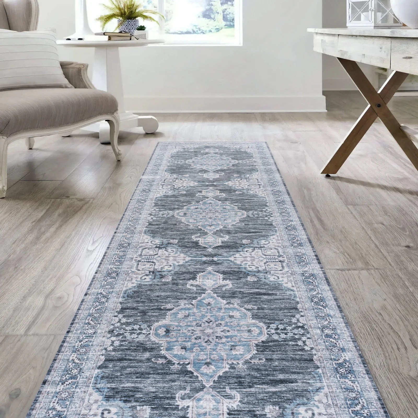 Wincer Chenille Cottage Medallion Machine-Washable Area Rug - Image 37