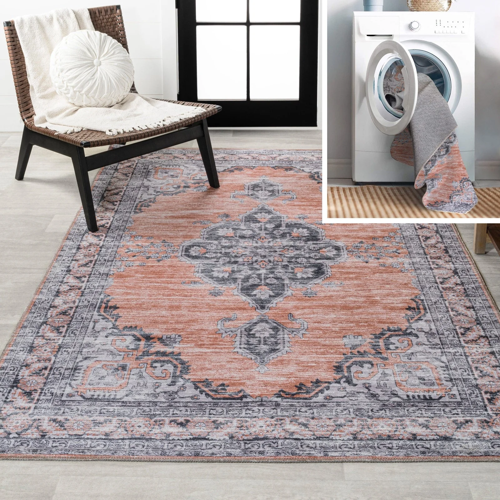 Wincer Chenille Cottage Medallion Machine-Washable Area Rug - Image 39
