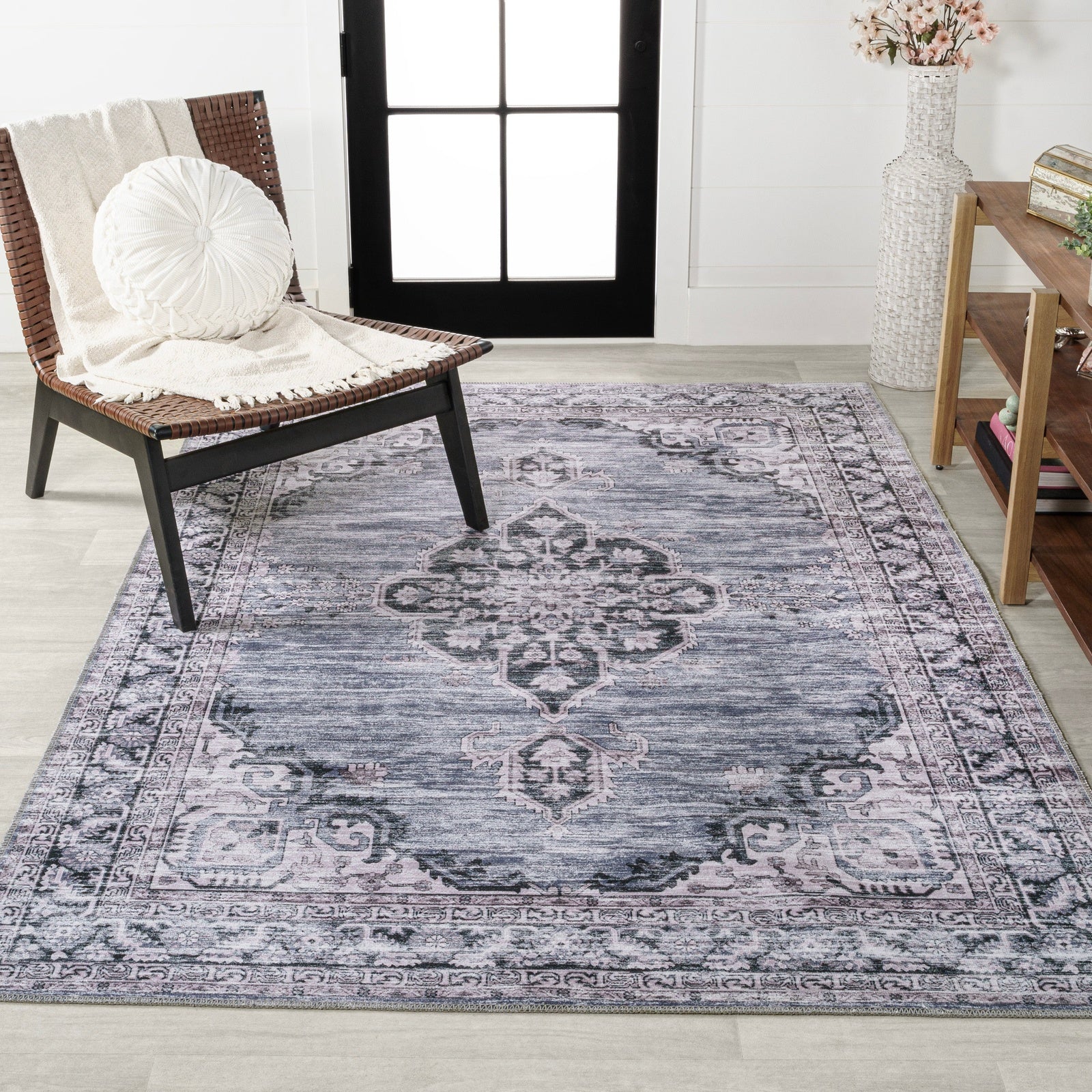 Wincer Chenille Cottage Medallion Machine-Washable Area Rug - Image 4