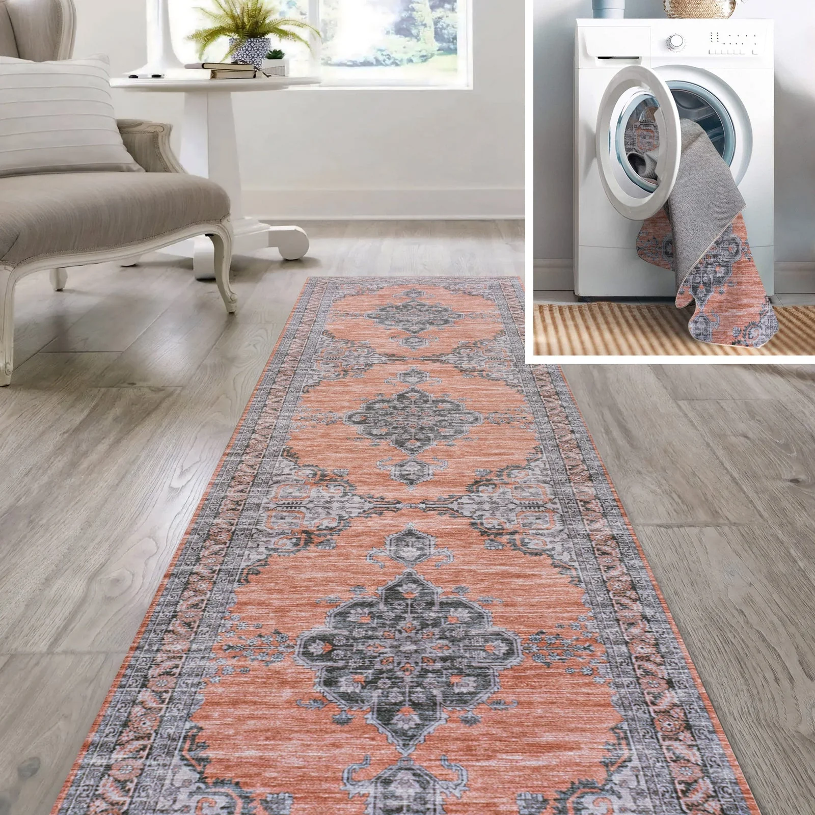 Wincer Chenille Cottage Medallion Machine-Washable Area Rug - Image 40