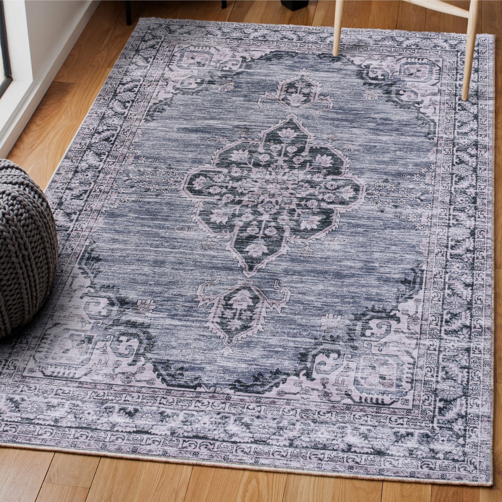 Wincer Chenille Cottage Medallion Machine-Washable Area Rug - Image 7