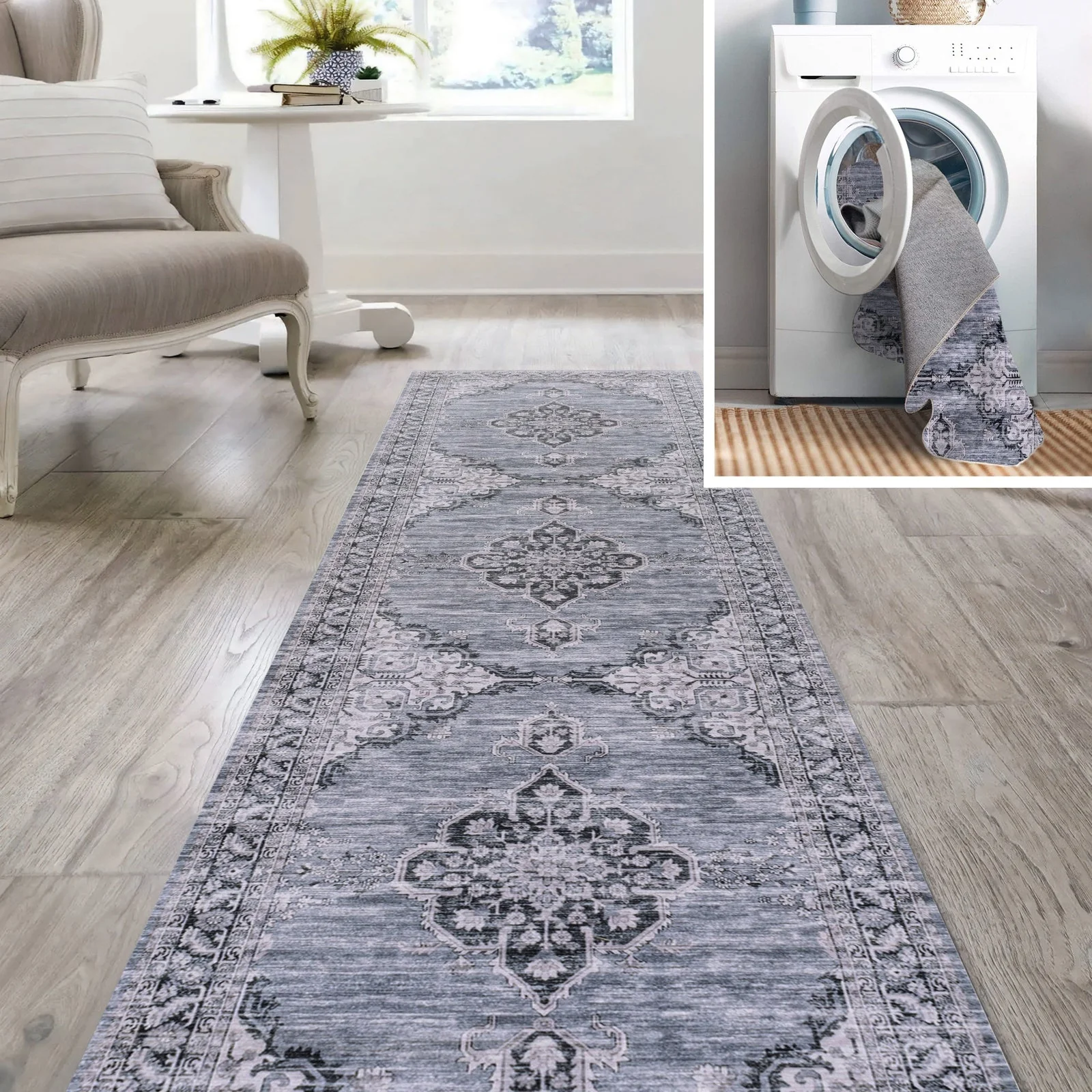 Wincer Chenille Cottage Medallion Machine-Washable Area Rug - Image 8