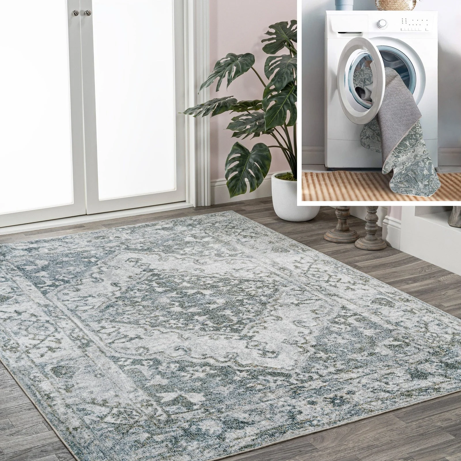 Pavel Distressed Medallion Low-Pile Machine-Washable Area Rug - Image 10