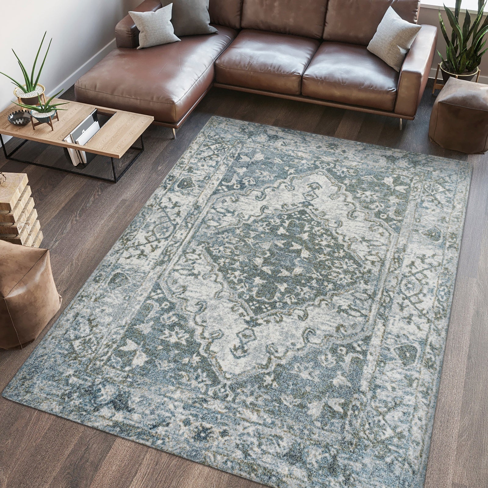 Pavel Distressed Medallion Low-Pile Machine-Washable Area Rug - Image 15