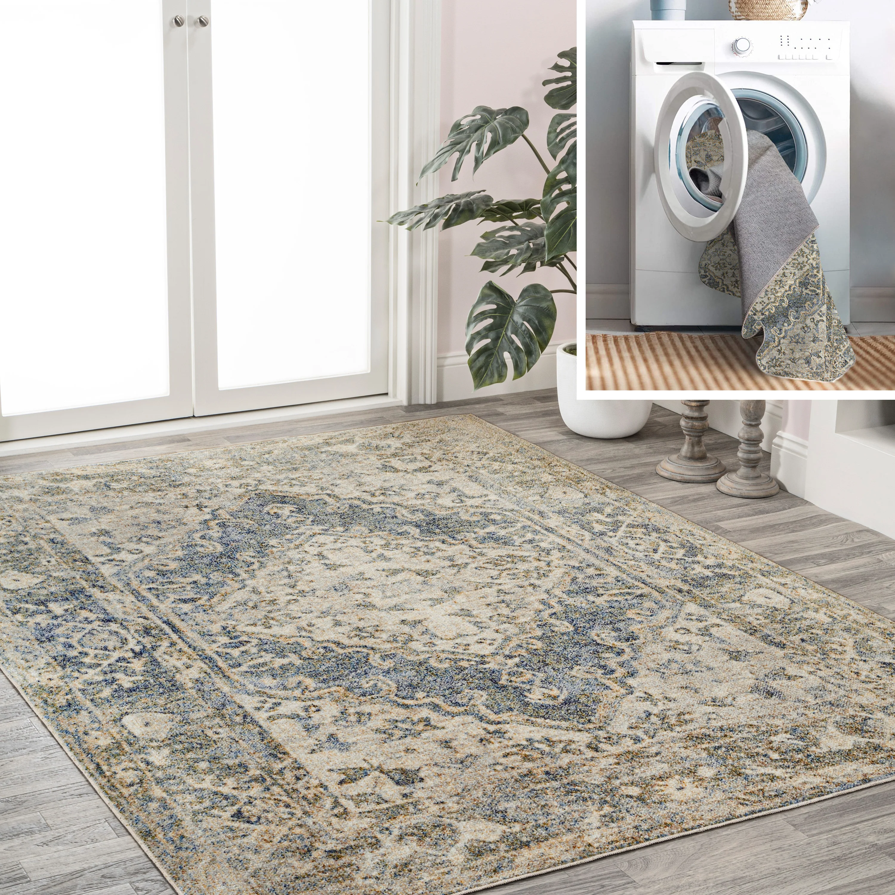 Pavel Distressed Medallion Low-Pile Machine-Washable Area Rug - Image 16