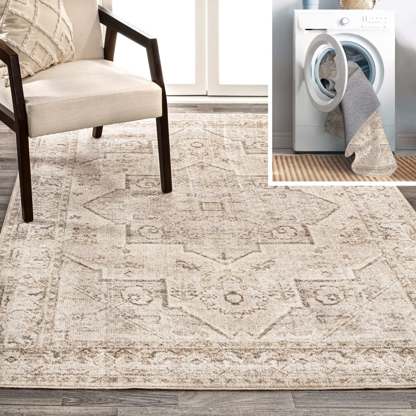 Koda Vintage Native American Medallion Machine-Washable Area Rug - Image 2